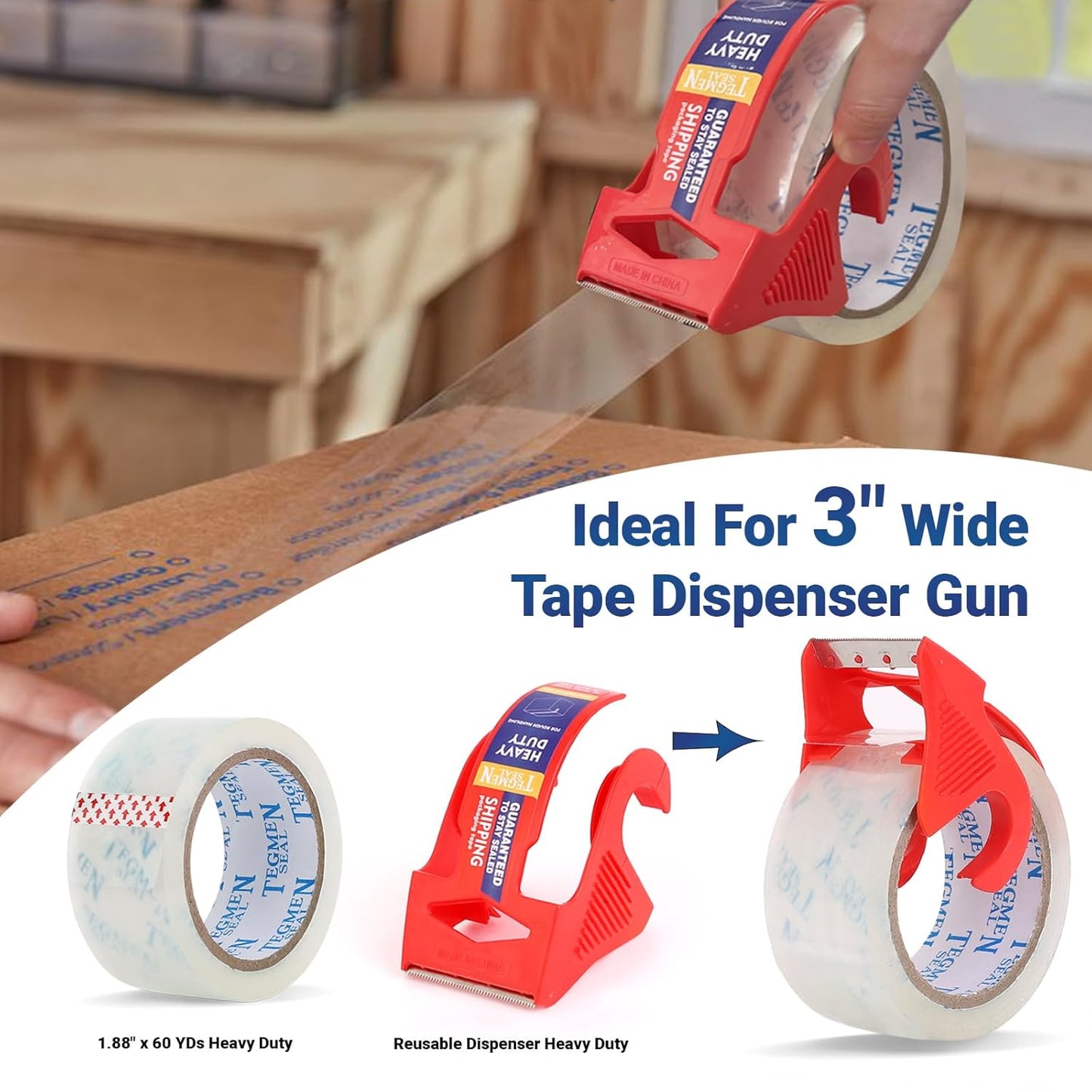 Heavy Duty Clear Packing Tape with Dispenser Combo for Shipping, Moving & Storage,Thicker Clear Packing Tape, 1.88 inches Wide, 60 Yards Per Roll, 6 Pack 360 Total Yards