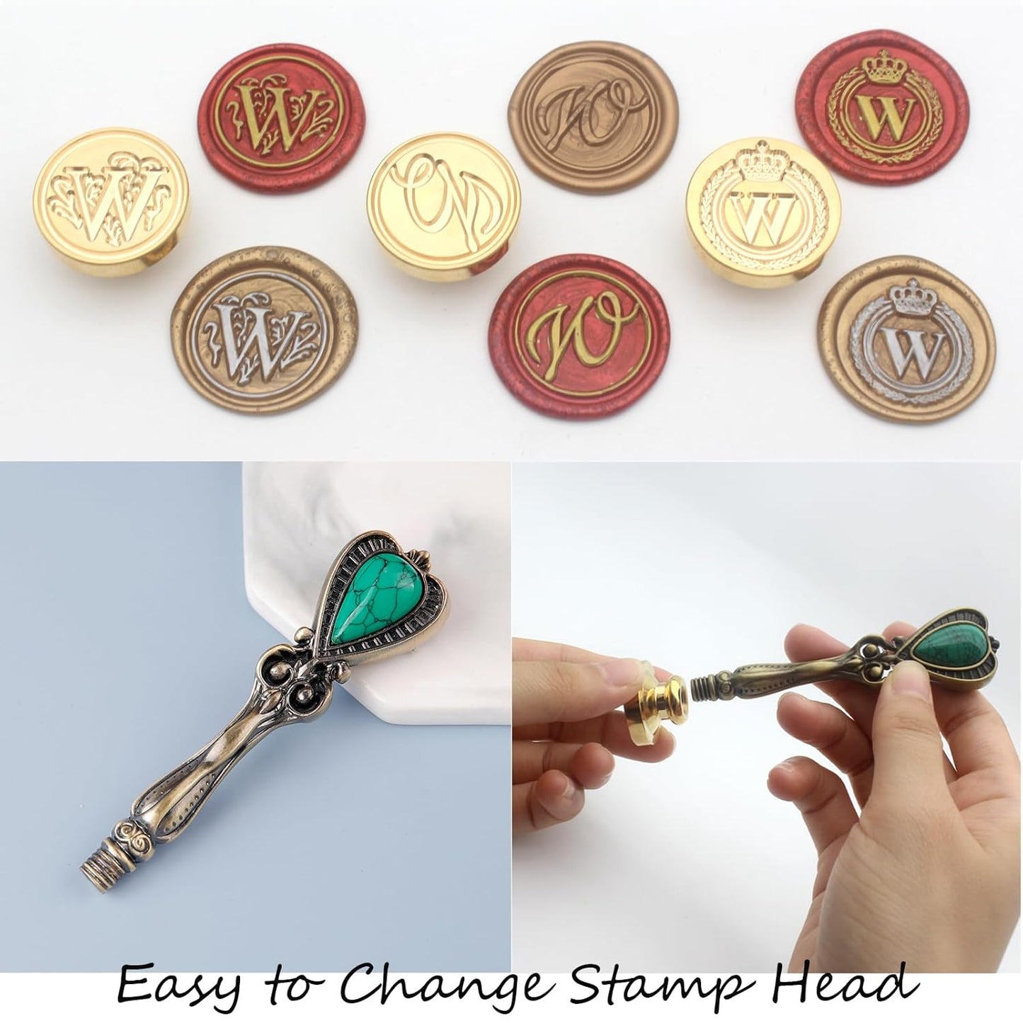 Letter Wax Seal Stamp Kit, Andotopee Wax Seal Kit Initial Alphabet W Sealing Wax Stamp Head 3pcs, Vintage Wax Stamp Seal Kit with Wax Seal Beads, Wax Seal Warmer Tools, Wax Seal Pen, Gift Box Set