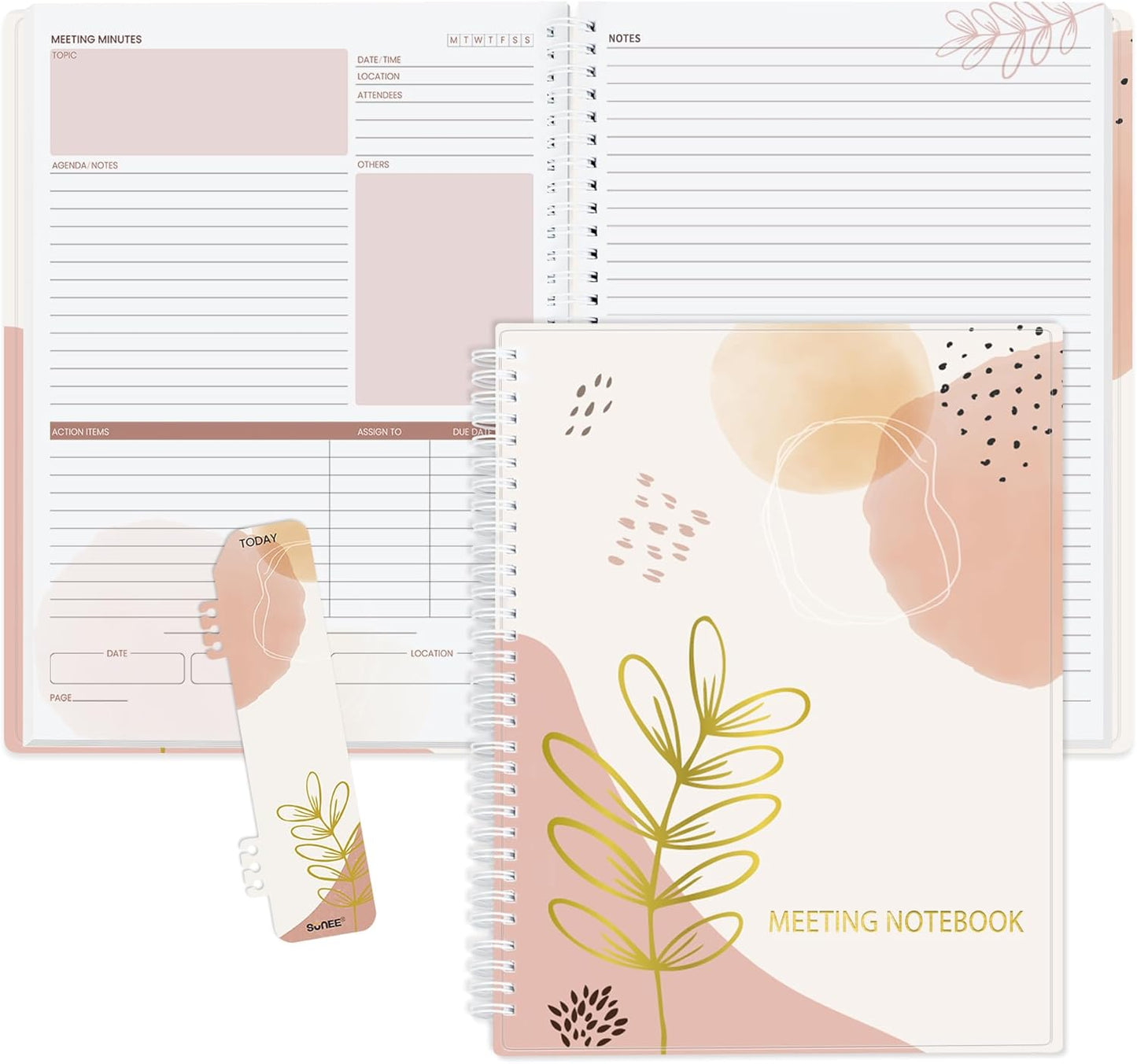 SUNEE Half Meeting Half Note - 8.5"x11" Professional Notebooks for Work - 160 Pages, A4 Size Project Planner, Spiral Meeting Agenda/Minutes Organizer for Women Men, Note Taking, Office & Business
