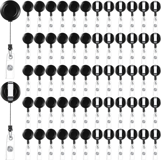 Handepo 200 Pcs Retractable Badge Reels Bulk Retractable Badge Holders with Clips ID Holder Key Ring Clip for Office Worker Students Teachers Doctor Nurse Name ID Card Holder Key Card(Black)