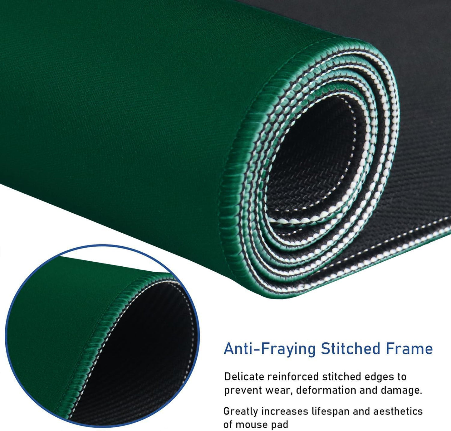 Gaming Mouse Pad with Stitched Edges, Durable Non-Slip Natural Rubber Base, Waterproof Computer Keyboard Pad Mat for Esports Pros/Gamer/Desktop/Office/Home - Green