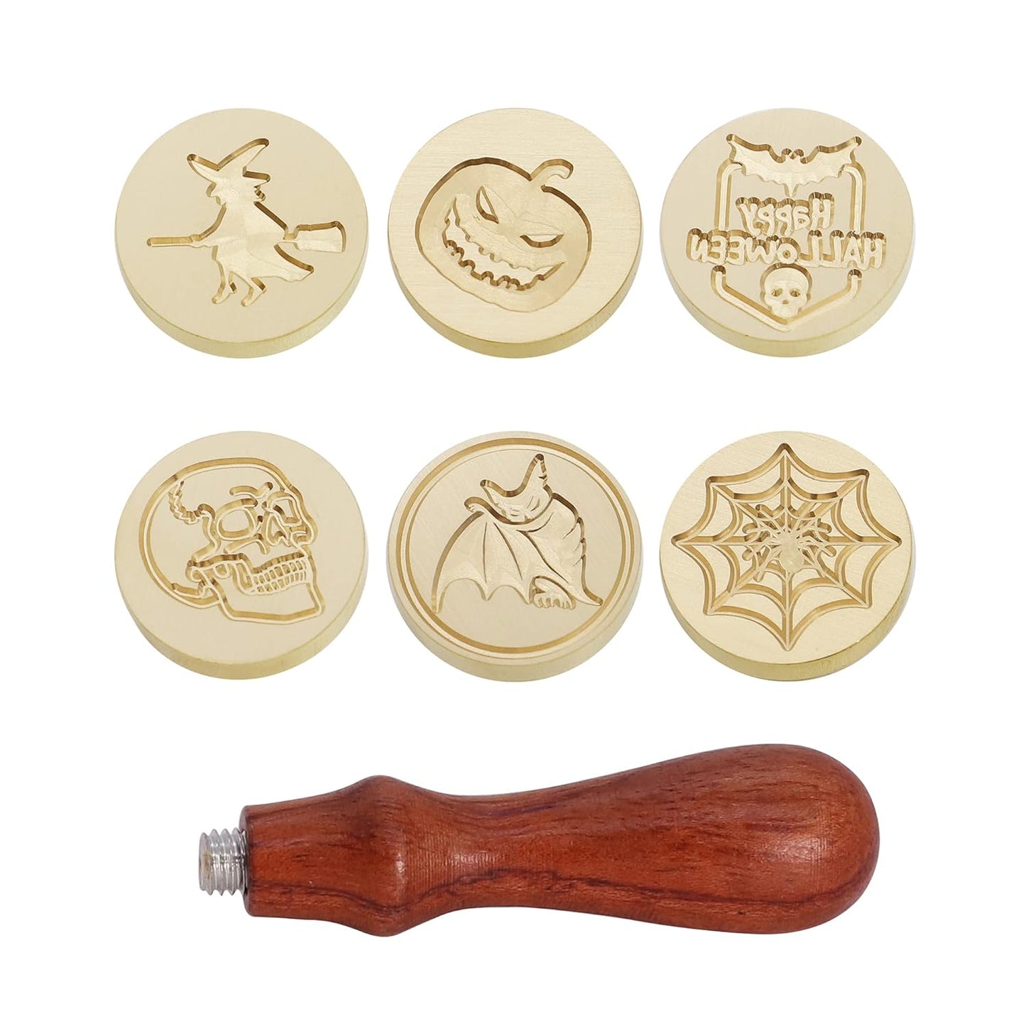 SWANGSA Halloween Wax Seal Stamp Set, Vintage 6 Pieces Sealing Wax Stamp Heads and 1 Wooden Handle for Halloween Party Invitations, Letters, Envelopes, Christmas (Halloween Set)