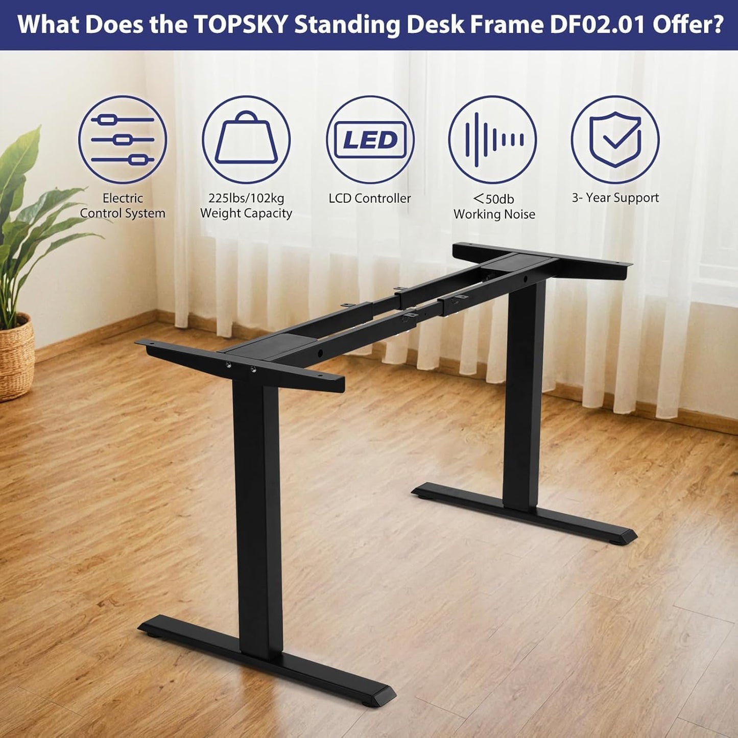 TOPSKY Dual Motor Electric Adjustable Standing for up to 70.8”x31.5” Table Tops, 225 lbs Weight Capacity, Computer Desk for Home and Office (White Frame only)