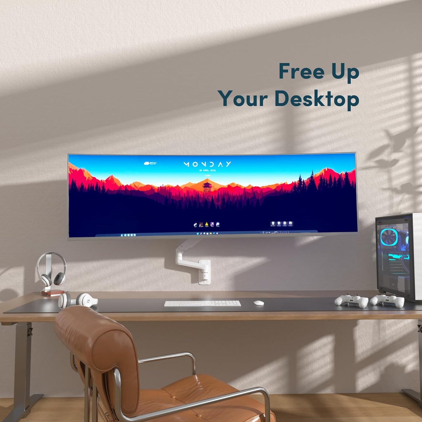 Monitor Wall Mount for 17-49 Inch Ultrawide Monitors, Single Monitor Arm Holds 4.4-44 lbs Screens, Adjustable Premium Aluminum Wall Mount with Max VESA 100x100 for Samsung Odyssey G9 and More, White