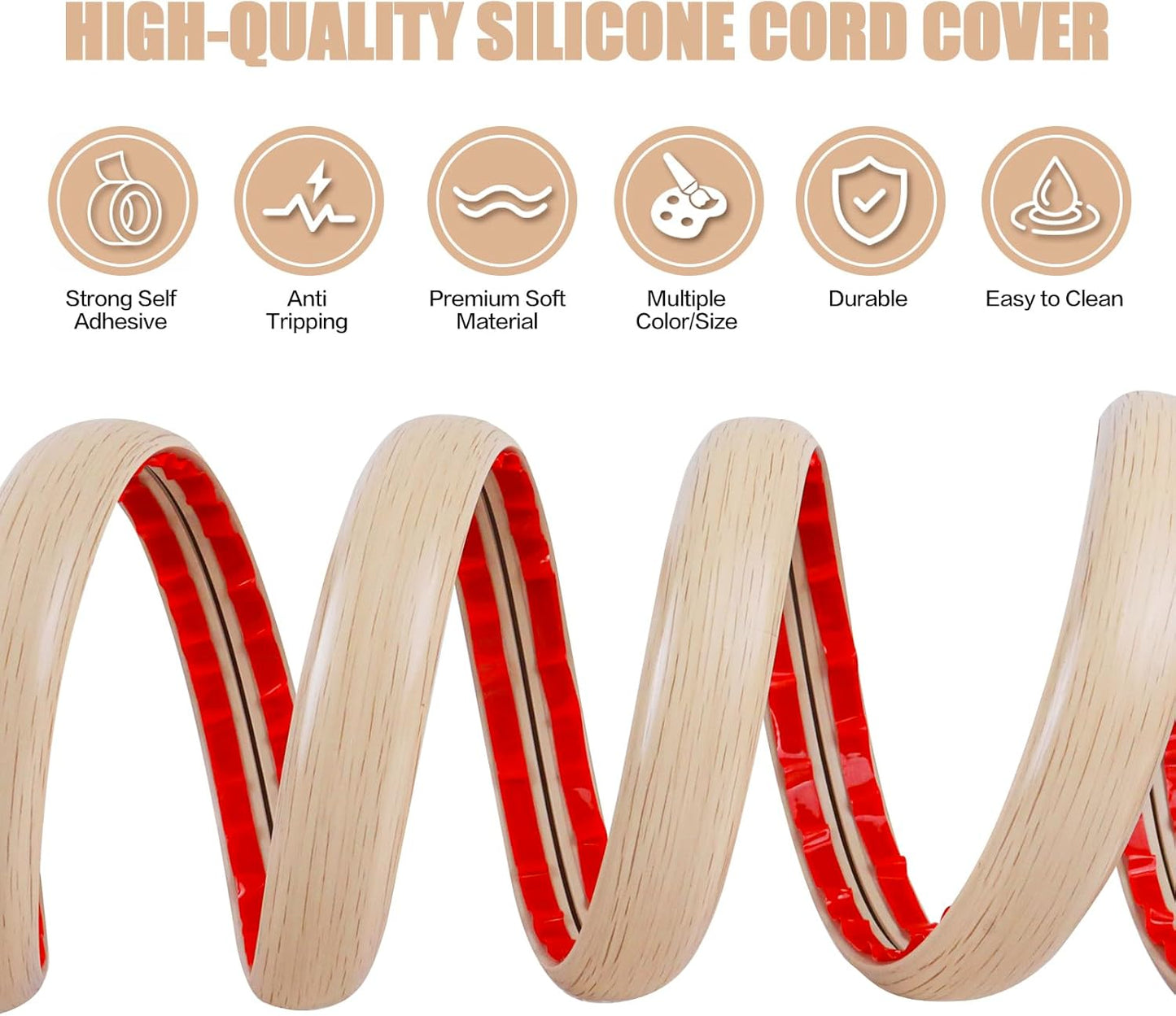 Floor Cord Cover Self Adhesive Cord Hider,10FT Cable Management, Extension Strip Protector for Wires, Prevent Cable Trips for Offices, Gyms, Exhibitions Cavity:0.39"(W) x 0.27"(H) Yellow Wood