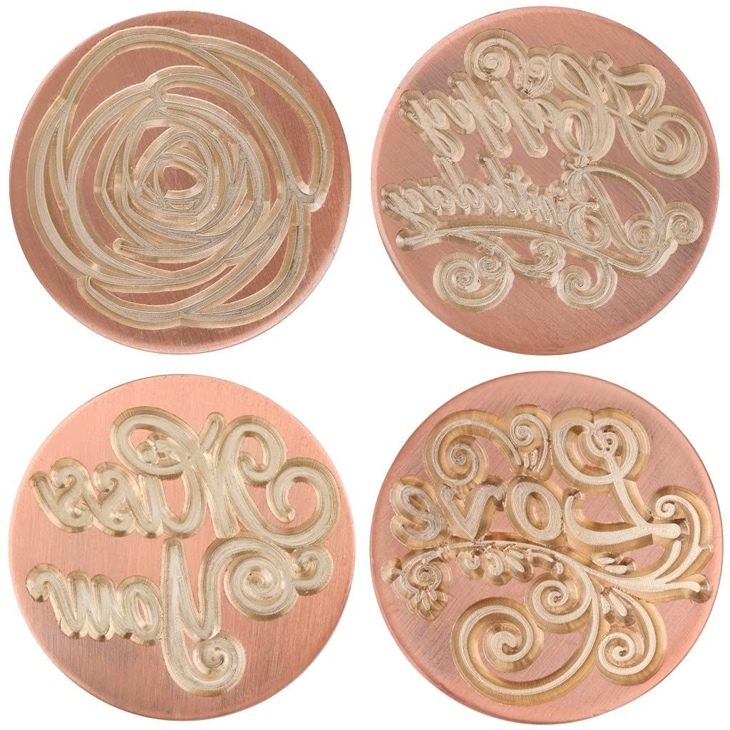rockcloud Wax Seal Stamp Set, 4 Pieces Sealing Wax Stamps Copper Seals with 1 Rose Quartz Seal Handle for Cards Envelopes Invitation Decoration, Love Expressiont with Rose