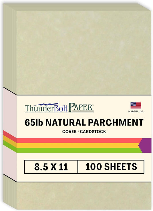 ThunderBolt Paper - 100 Natural Parchment 65lb Cover Cardstock Paper, 8.5 x 11 Inches, Letter Size, 176 GSM, Printable Old Parchment