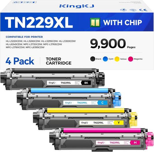 TN229XL Toner Cartridge Set 4-Pack Replacement for Brother TN-229XL TN229 XL Black MFC-L3720CDW MFC-L3780CDW HL-L3220CDW HL-L3280CDW HL-L3300CDW HL-L3295CDW L8245CDW MFC-L8395CDW L3765CDW Printer Ink