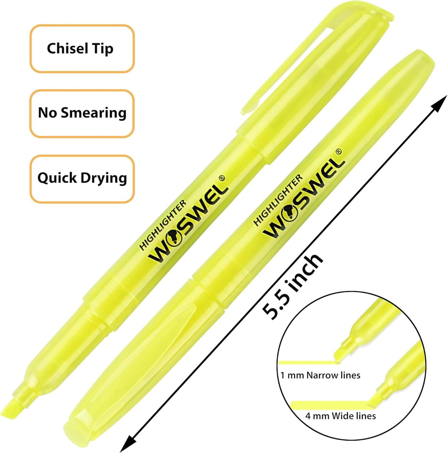 Highlighters Bulk, Woswel 120 Pack Fluorescent Yellow Highlighter Markers Set for Underlining, Color Transparent Visible Fluorescent Pen Shell, Wide Chisel Point Mark,Perfect for Classroom,Office,Home