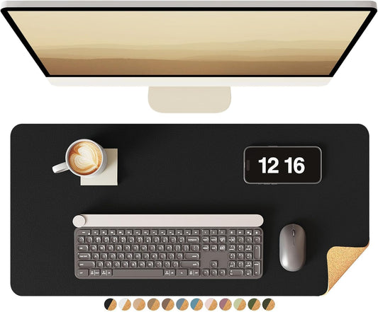 YSAGi Double-Sided Desk Pad, Leather Desk Mat, Eco Cork Desk Pad Protector, Large Mouse Pad for Desk, Waterproof Desk Blotter Pad, Desk Writing Pad for Office Work/Home(23.6"x13.7",Black+Cork)