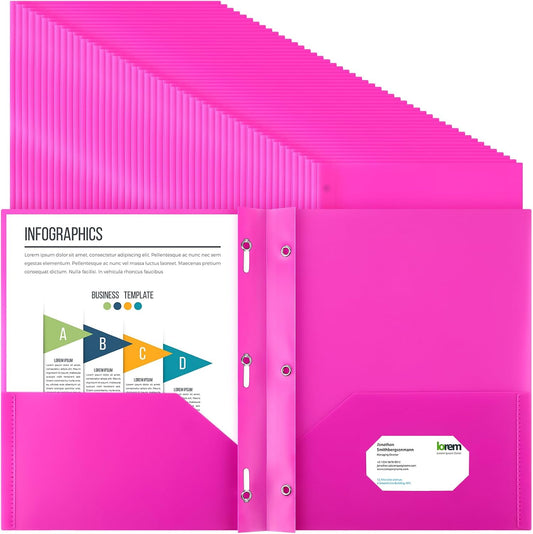 Patelai 48 Pcs Plastic Folders with 2 Pockets and 3 Prongs Home Folders with Card Slot Letter Size Heavy Duty Report Covers for Back to School(Dark Purple,Classic)
