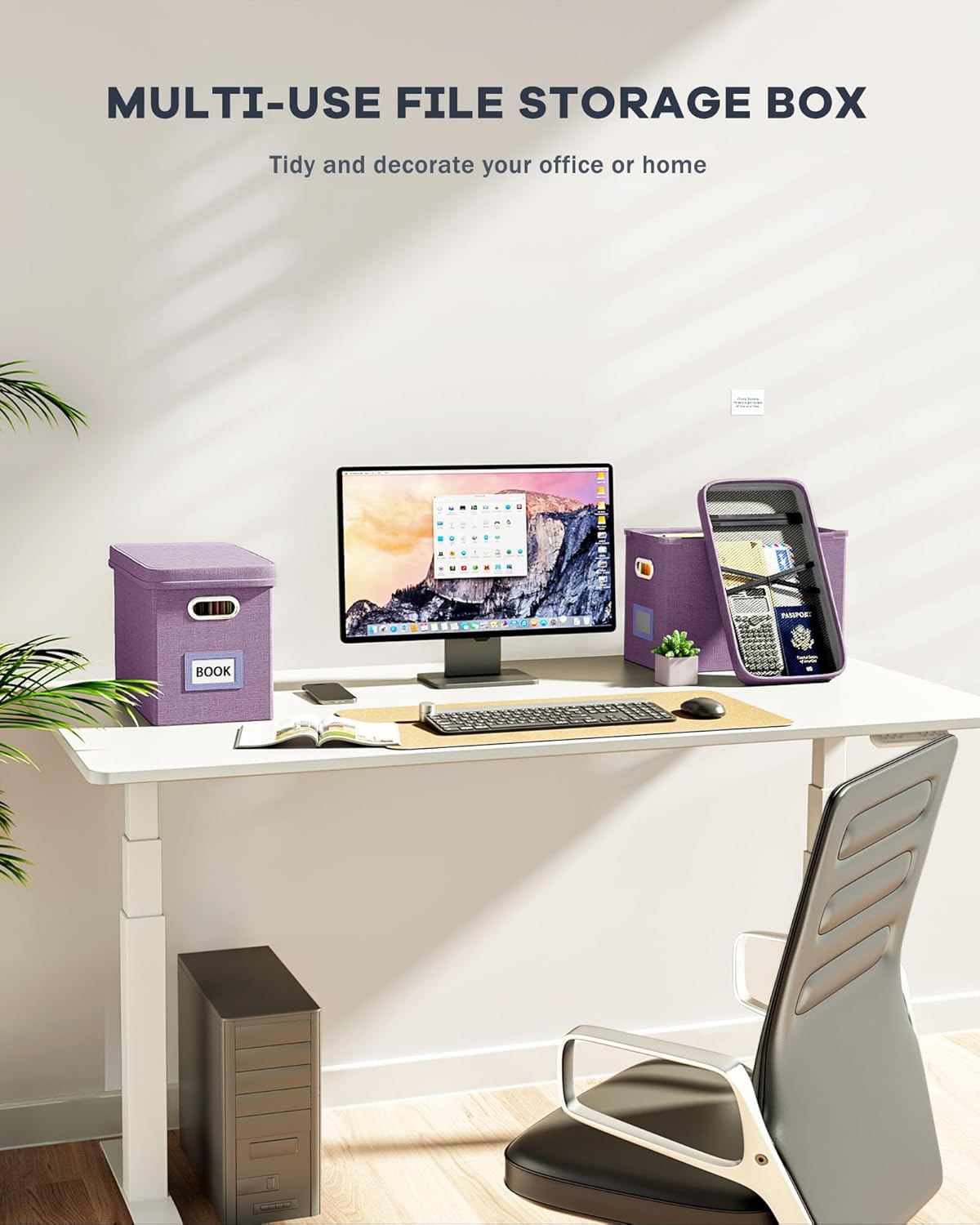 Oterri File Organizer with Lid, Hanging Filing Box with Mesh Pocket, Document Organizer for Letter Files, Portable Storage Box for Office & Home (1 PCS, Taro Purple)