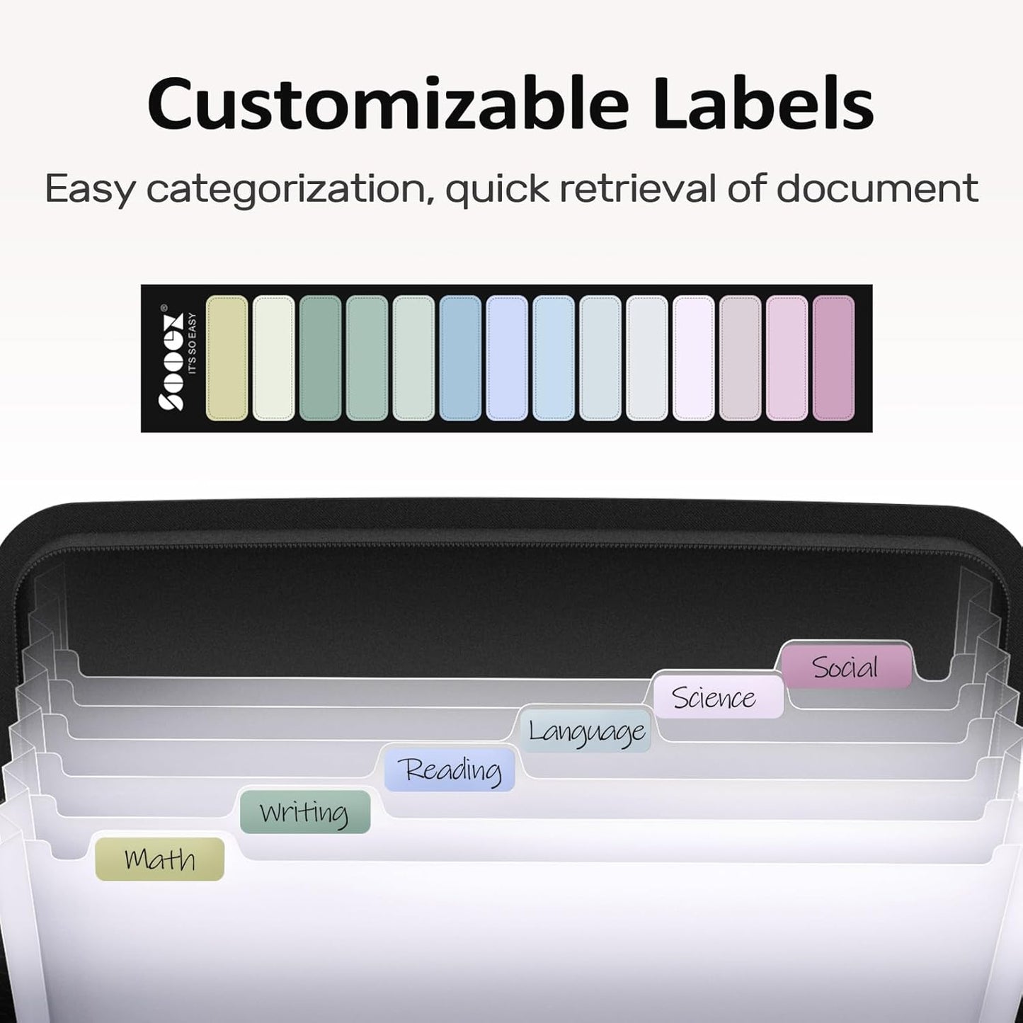 Sooez 7 Pockets Accordion File Organizer, Zipper Expanding File Folder, Heavy Duty Folder Organizer, Sleek Letter Size Accordion Folder, Portable Expandable File Folder for Documents, Green