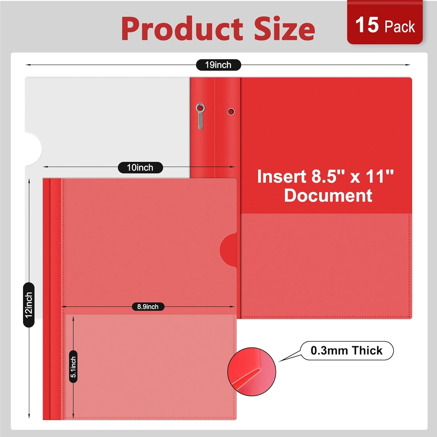 Ndsox 15 Packs Clear Front Report Covers with 3-Prong Fasteners, Plastic Project Presentation Folders Resume Document Covers with Red Back for 8.5" x 11" Letter Size Paper for School Office Business