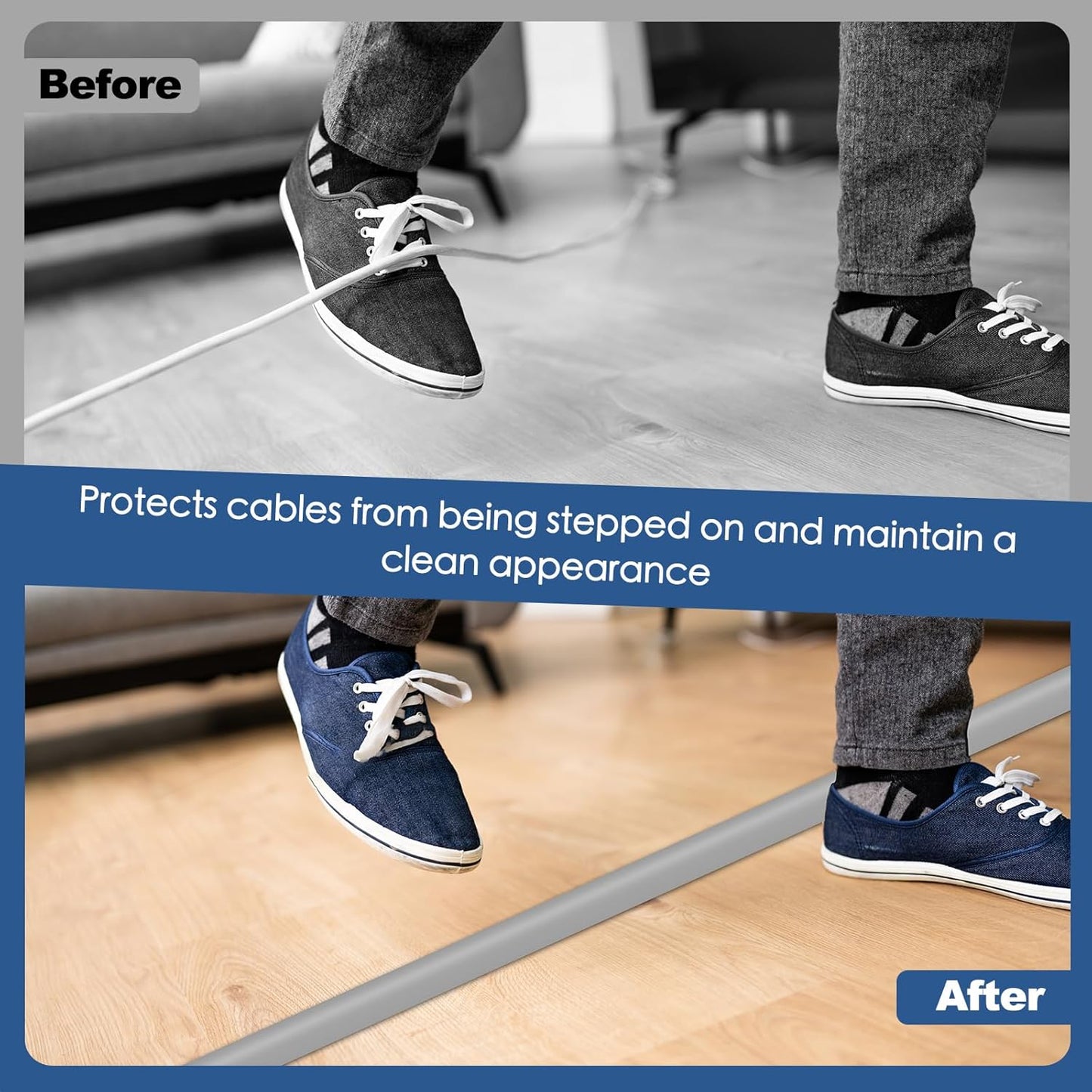 Floor Cord Cover for Wires on Floor Self Adhesive Cord Hider Floor Cable Management Wire Covers for Cords Protector Prevent Cable Trips Cord Cavity W 0.51" x H 0.31", Gray, 10Ft