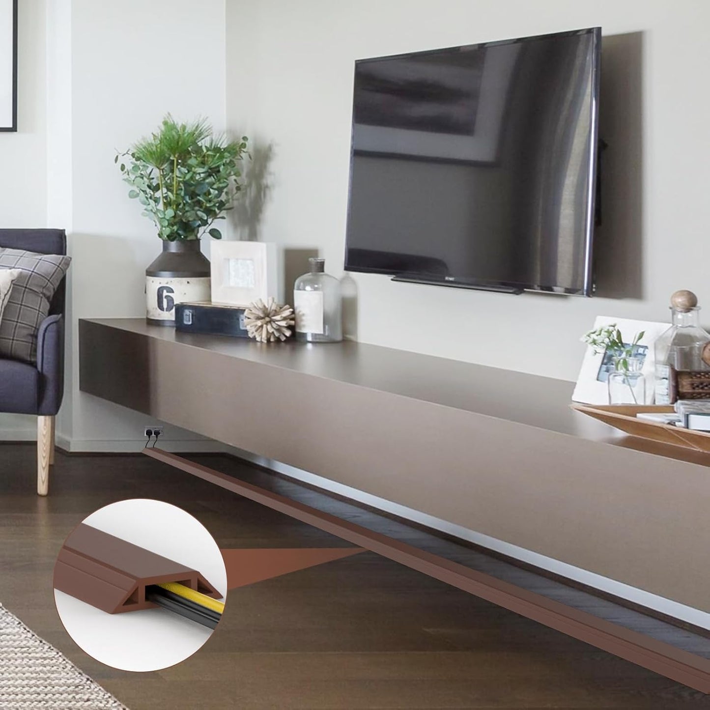 Eapele 10 ft Floor Cord Cover Heavy Duty Cable Protector, Cord Covers for Wires on Floor, Floor Cable Cover Easy to Unroll Prevent Trip Hazard for Home Office or Outdoor Settings (Brown)