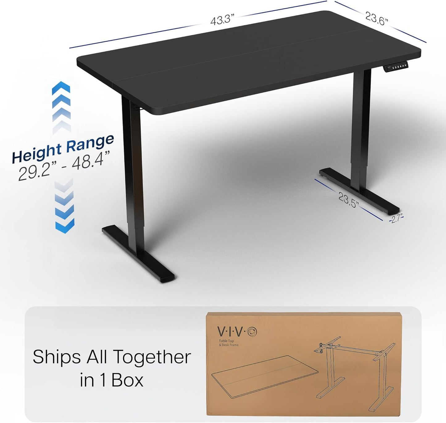 VIVO Electric 43 x 24 in Standing Desk, Memory Height Adjustment, 1B Series, Black Top, Black Frame, DESK-1B4B