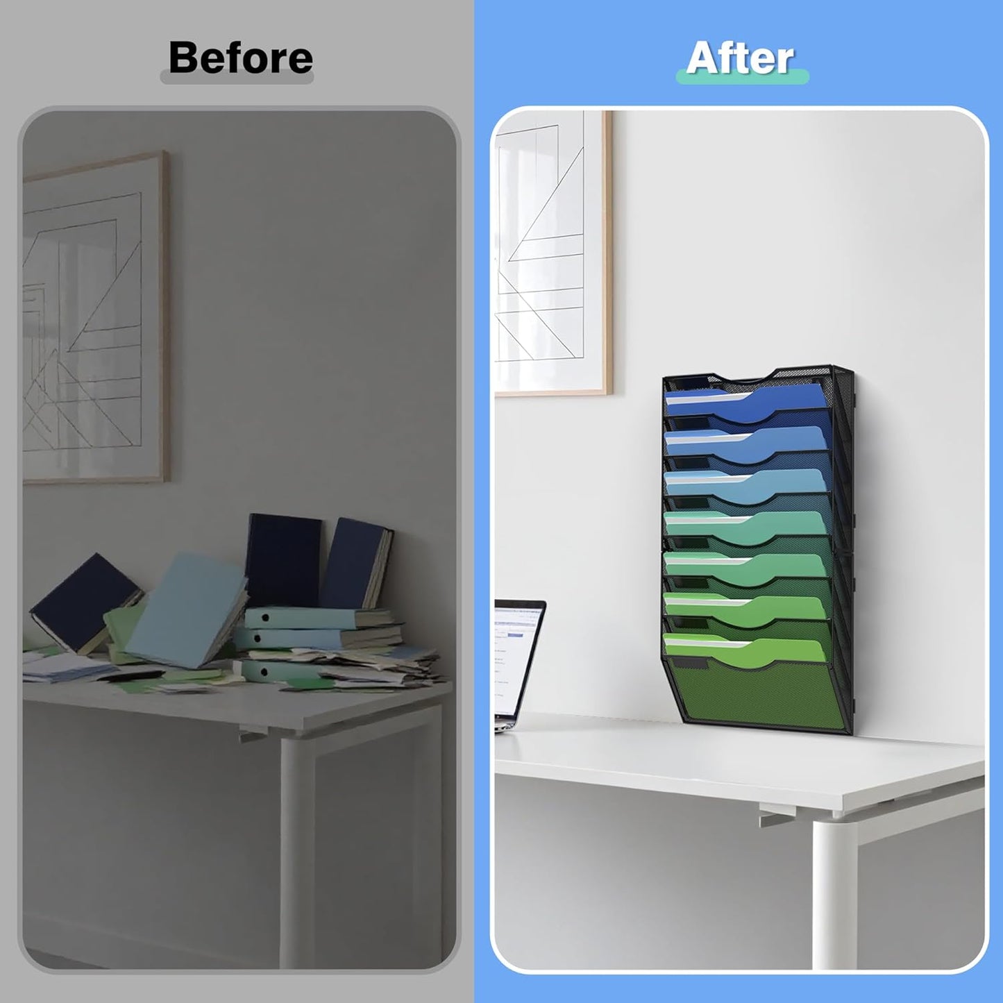 Kuntine.B Wall File Organizer Office Hanging Magazine Holder Wall File Organizer for Office Home (Black, 8 Tier)