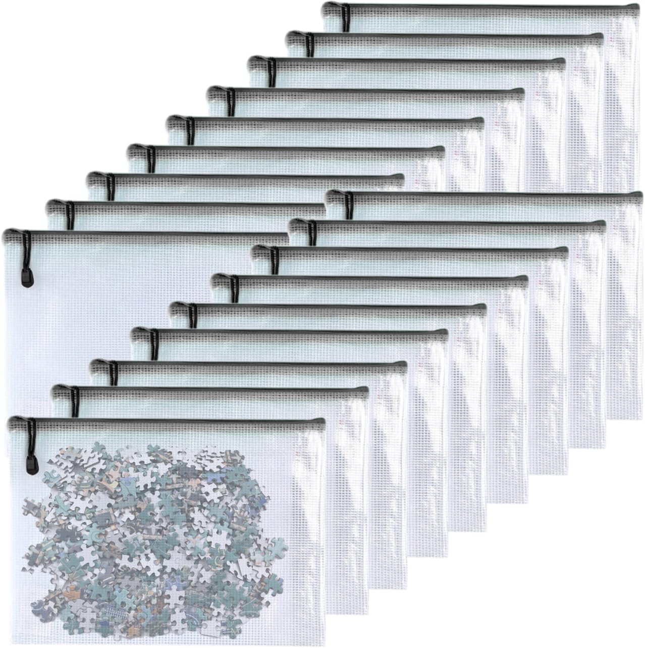 Oaimyy-18 PCS-6" x 8"-Mesh Zipper Pouch, Plastic Zip File Folders Puzzle Bags for Organizing,Office Supplies,Travel,Home Storage-Black