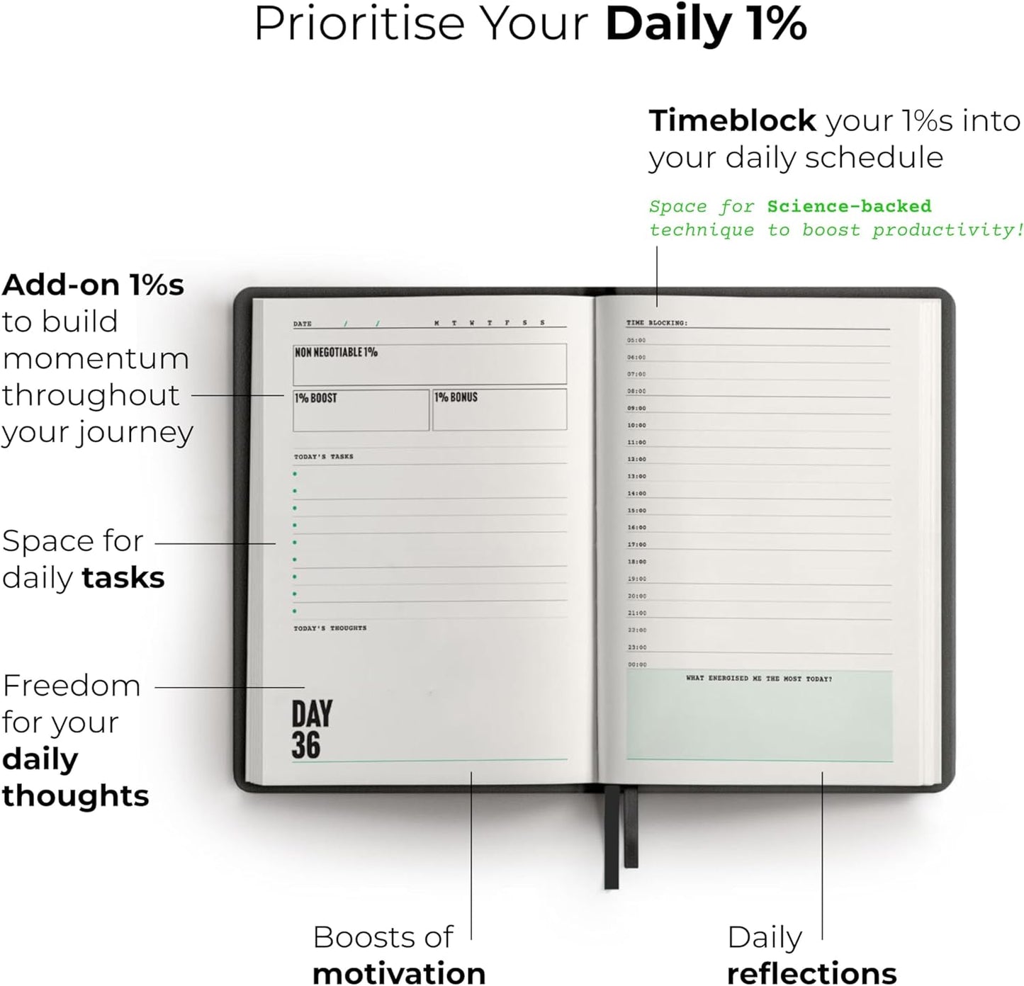 One Percent Diary by Steven Bartlett – Featured On The Diary of a CEO Podcast – Guided Wellness Journal for Men and Women – 90-Day Motivational and Reflection Daily Journal
