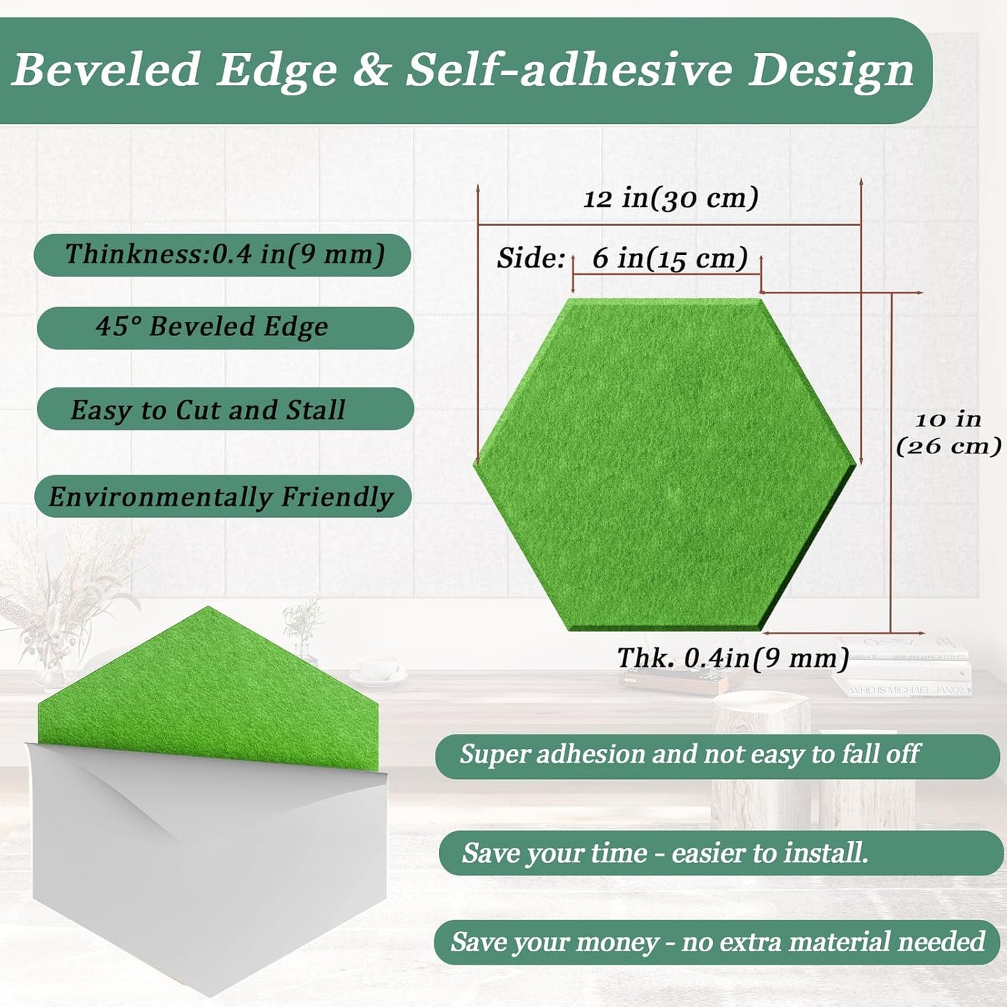 Hexagonal Acoustic Panels-18 Pack High-Density Sound Absorbing Panels 12"X10"X0.4" for Enhanced Noise Reduction, DIY Design, Idea for Studios, Offices, and Home Theaters(Lush Green)