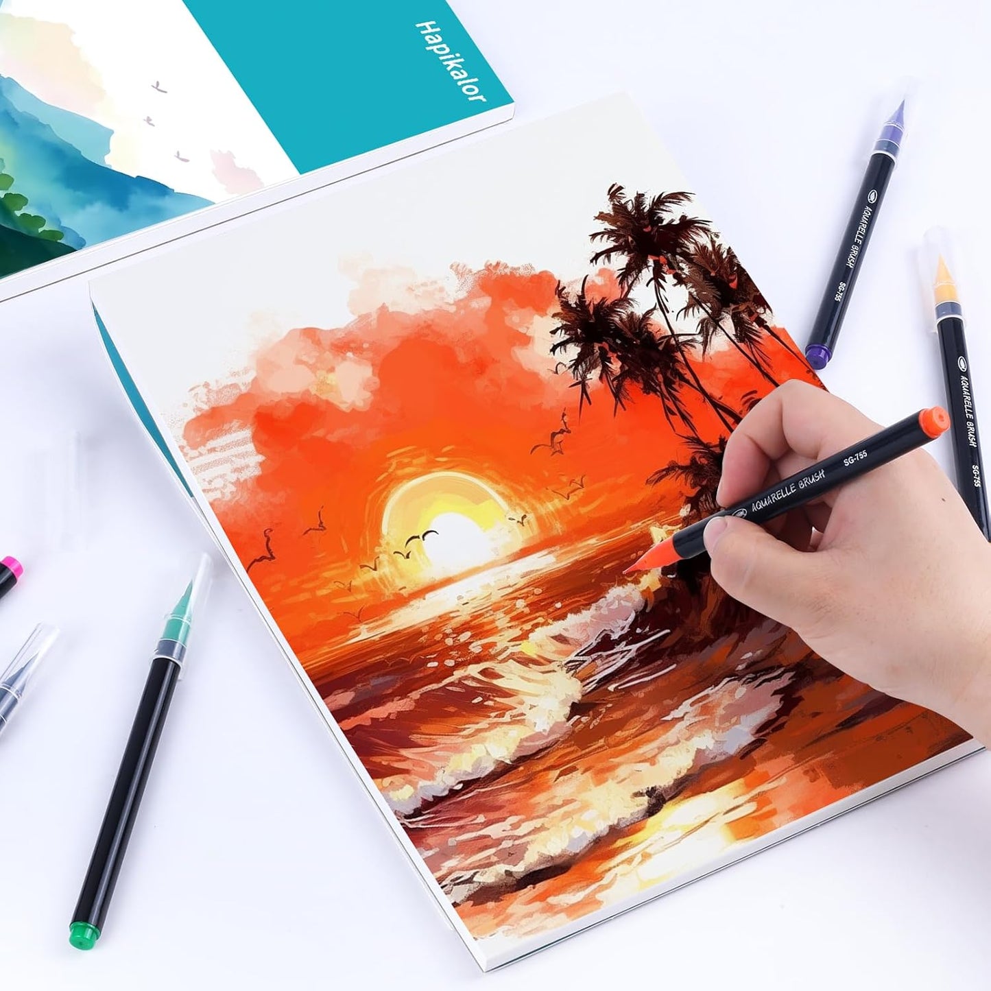 Hapikalor 12"x18" Large Watercolor Paper Pad, 1-Pack 30 Sheets 140lb/300gsm Artist Large Sketchbook Drawing Paper Book, Art Supplies for Adults Kids, Watercolors, Watercolor Paint Set, Sketchbook,Teal