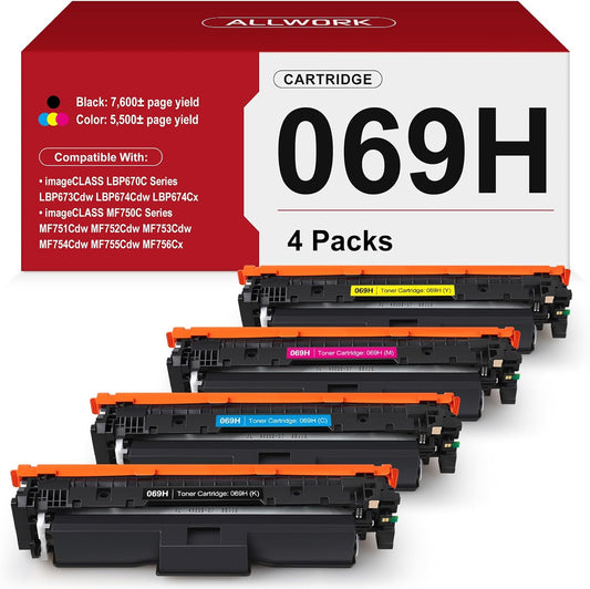 069H 069 High Capacity Toner Cartridge 4-Pack (with Chip) Compatible Replacement for Canon 069H Works for Canon Color ImageCLASS LBP674C MF750C Series MF753Cdw MF751Cdw LBP674Cdw Printer