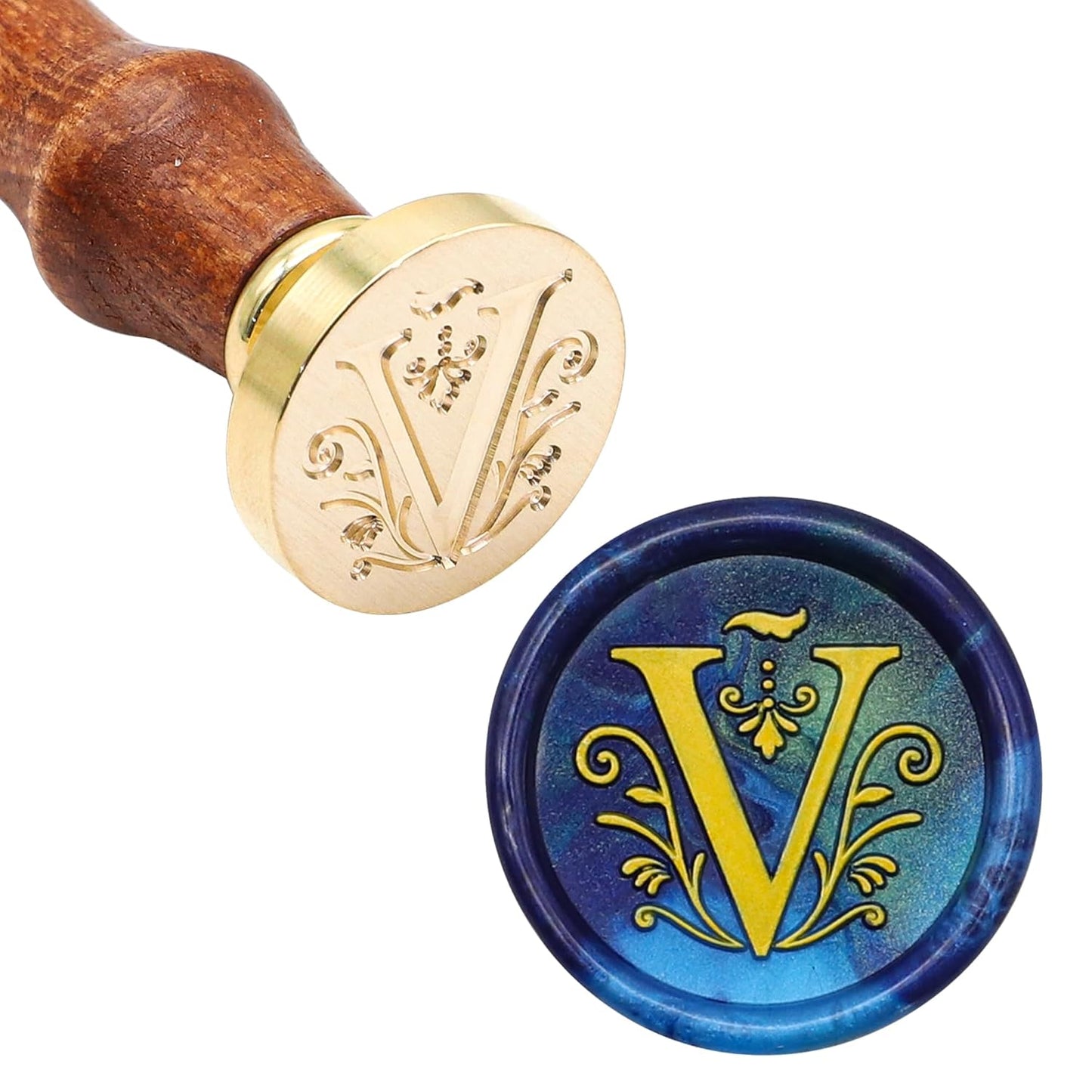 SWANGSA Retro Letter V Wax Seal Stamp with 200pcs Sealing Wax Beads Kit for Wedding Invitations Cards Envelopes (V)