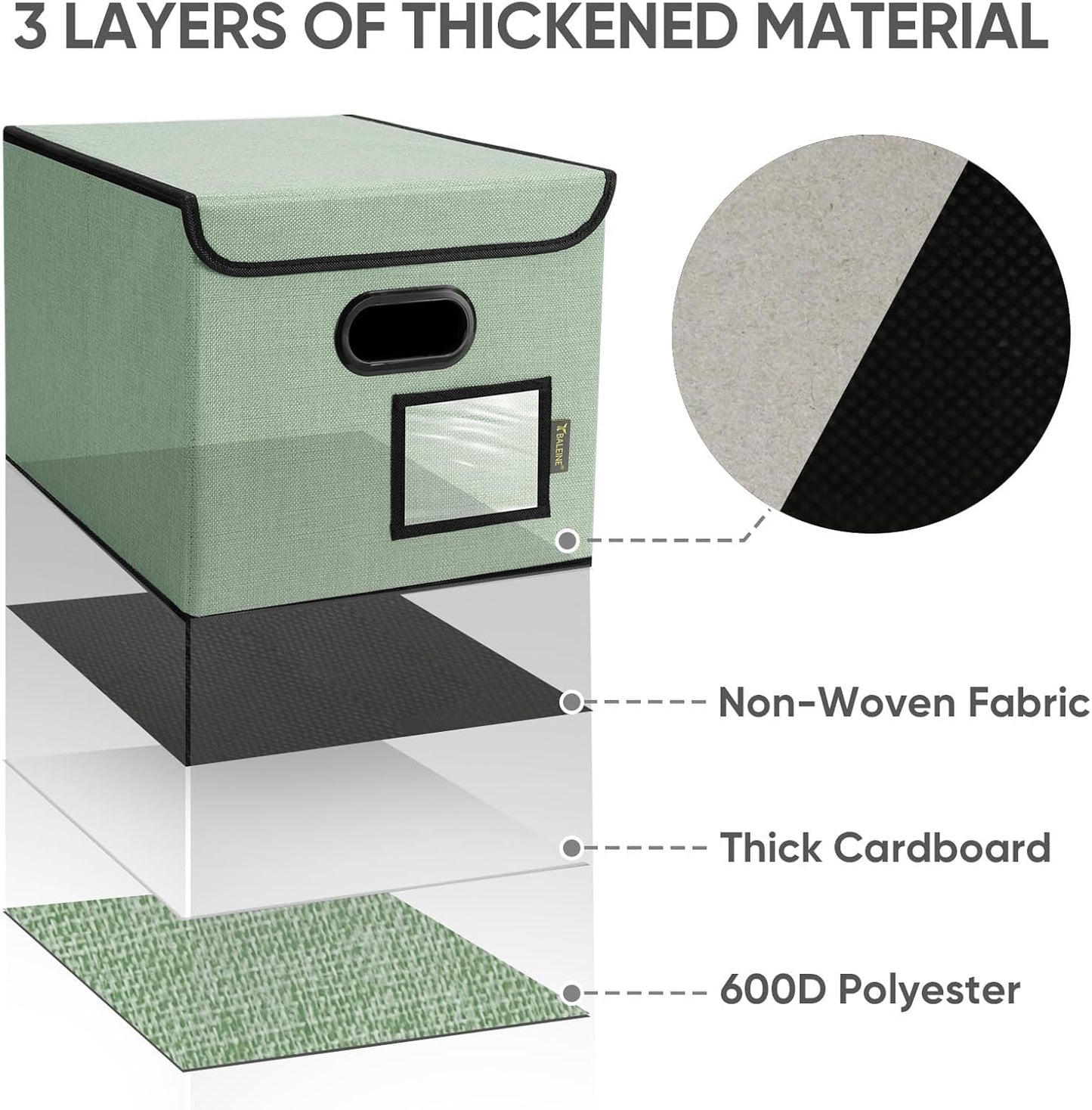 BALEINE File Organizer Box with Lid, Collapsible File Folder Organizer with Plastic Slide, Hanging File Folder Box for Office Document Storage (2 Pack, Green)