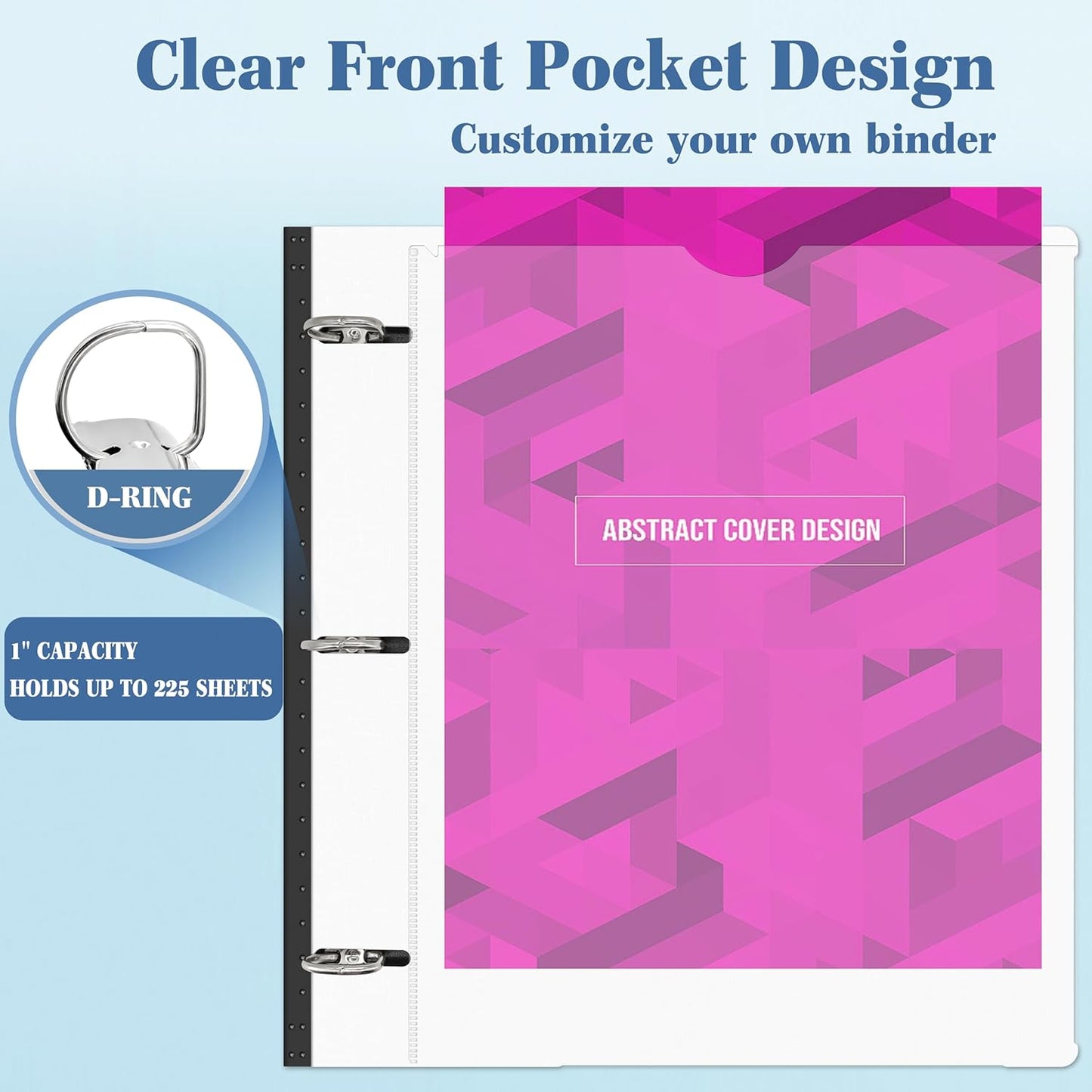 INFUN 1 Inch Telescoping 3 Ring Binder - 1PCS-White，Flexible Binders with Customizable Front Cover and Clear Catalog Pocket, 1Inch Rings, 225 Sheet Capacity