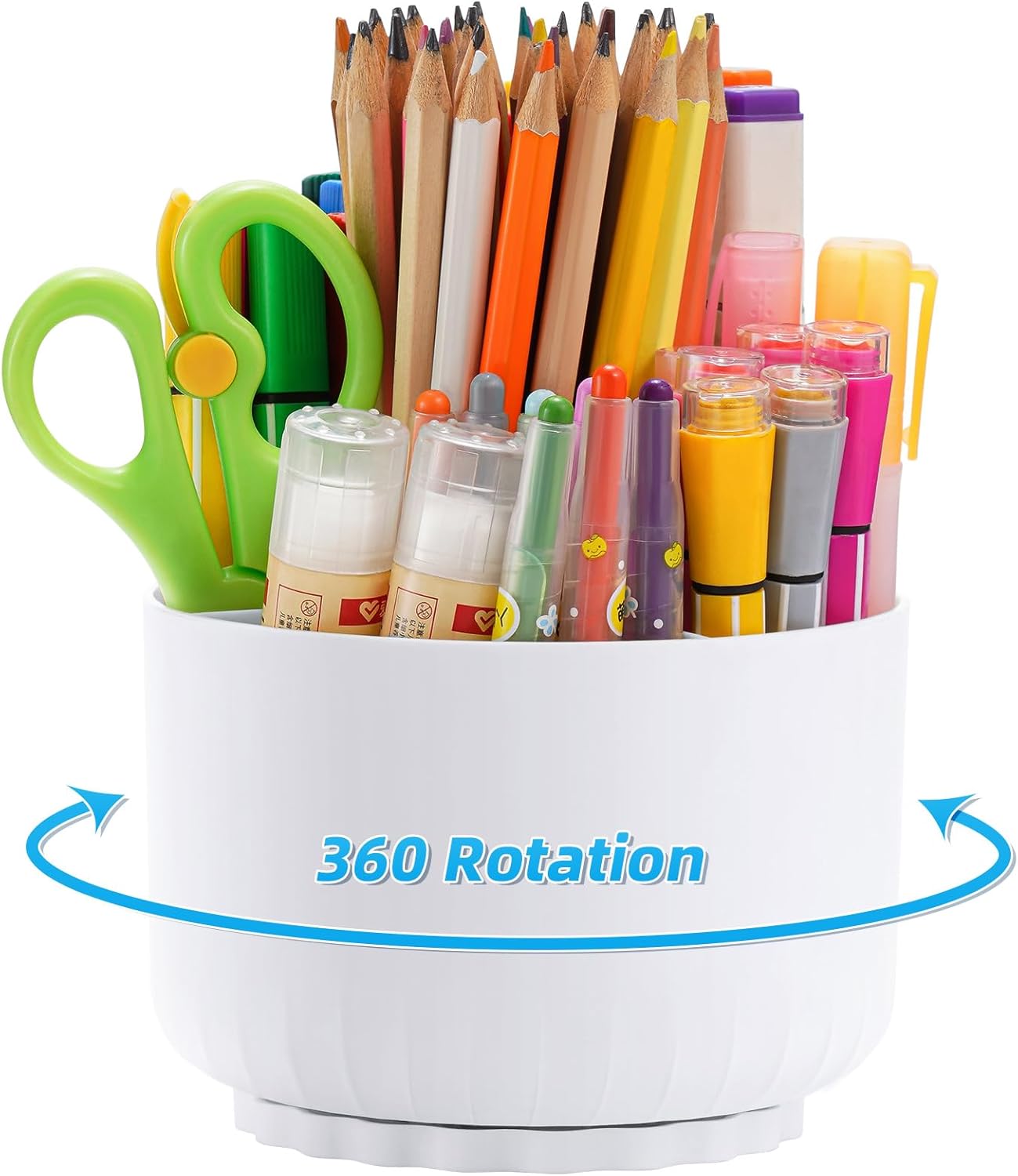 Marbrasse Desk Organizer, 360-Degree Rotating Pen Pencil Holder, Desk Organizers and Accessories with 5 Compartments Pencil Organizer, Art Supply Storage Box Caddy for Office, Home(White)