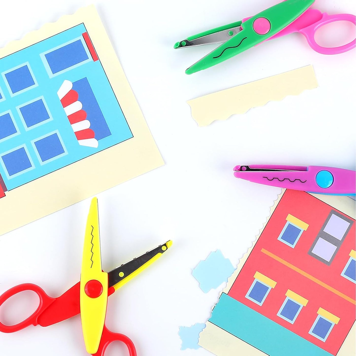 6 Pack Decorative Edge Scissors - 5" Safety Scissors with Zig Zag & Pattern Blades, Vibrant Colors for Crafting, School Supplies, Scrapbooking, Office & Kids Art Projects (Assorted Designs)