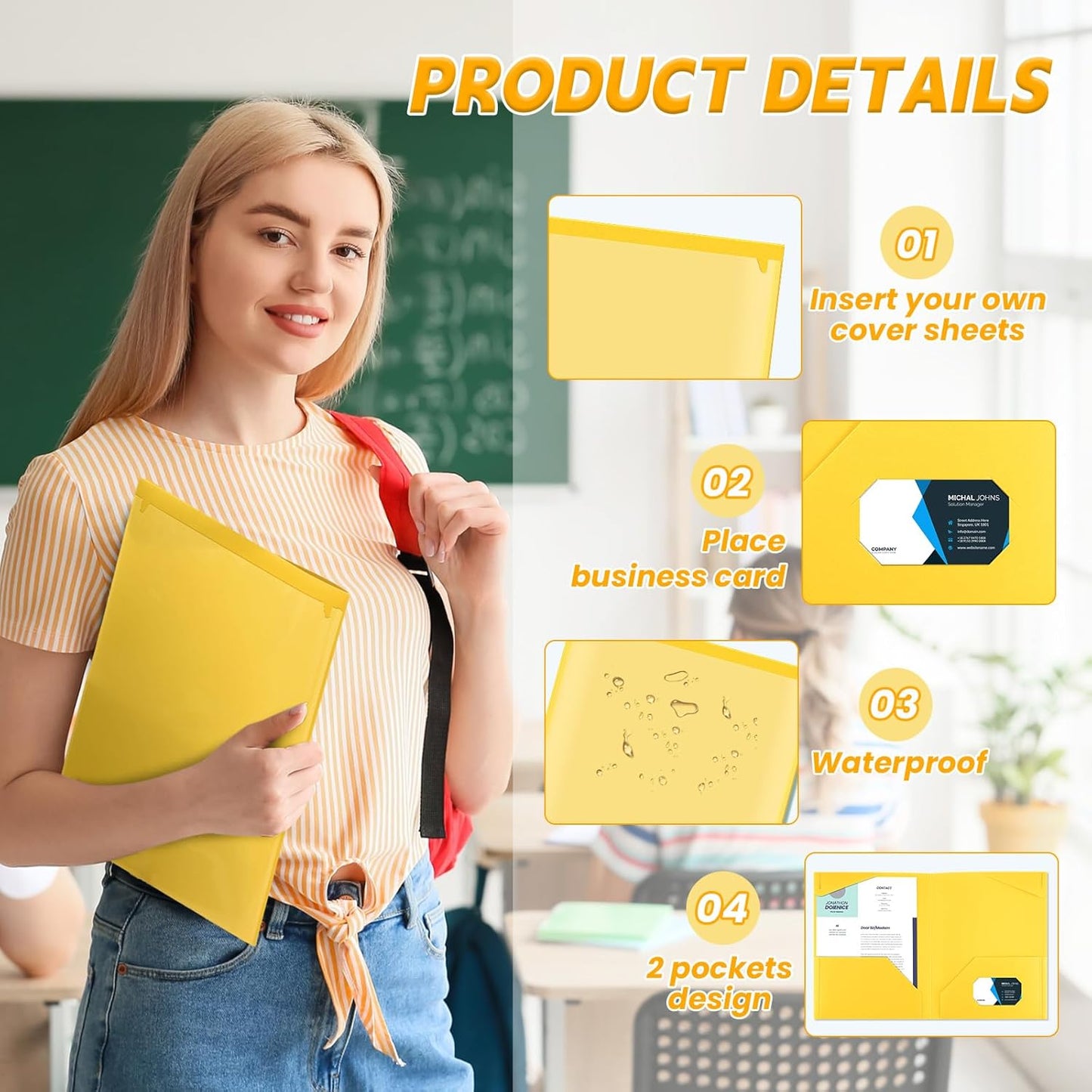 Henoyso 150 Pcs Plastic Folders with Clear Front Pockets Bulk Heavy Duty File Folders with 2 Pockets and Card Slot for Student Teacher Back to School Supplies Office Presentation (Yellow)