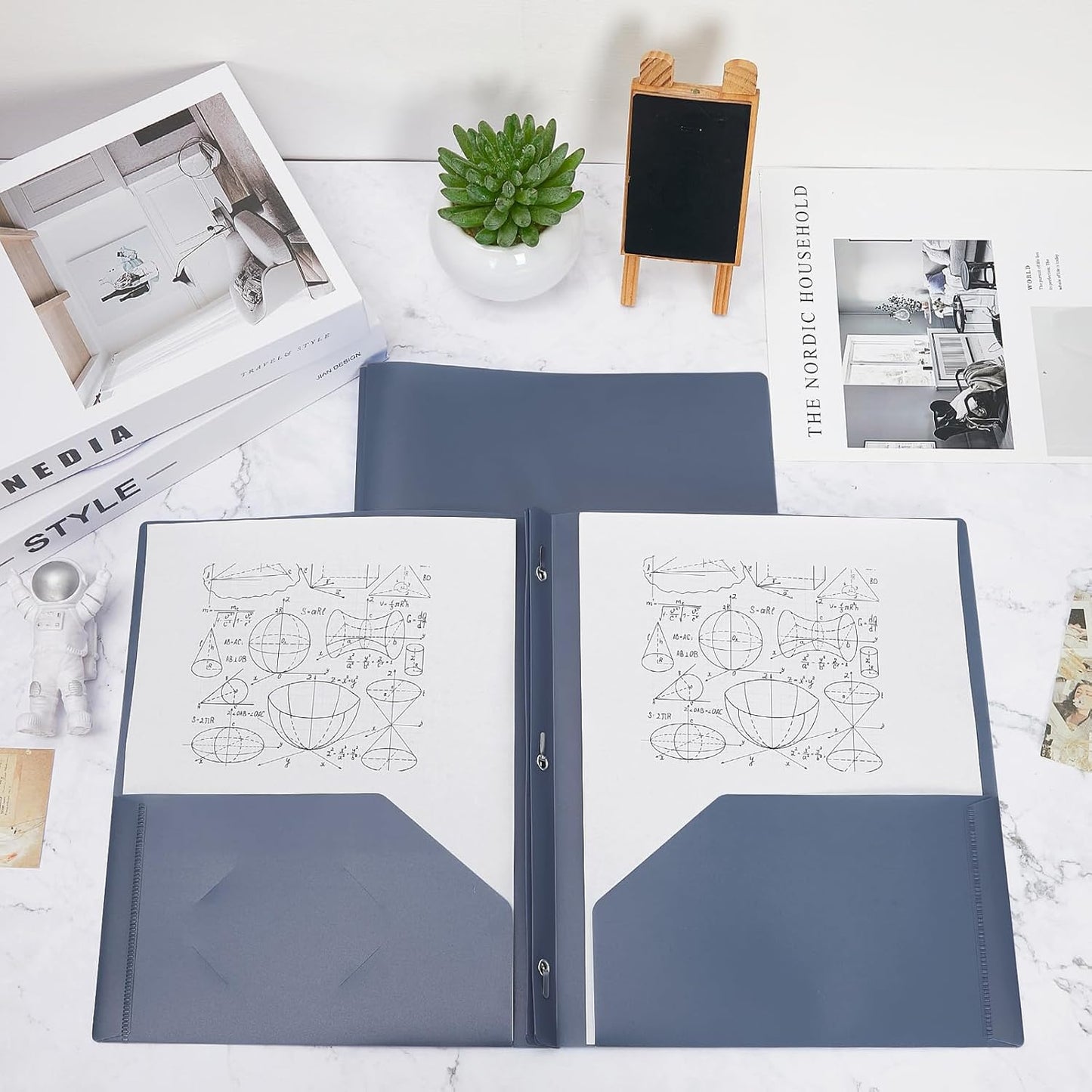 Lincia 100 Pcs Plastic Folders with Pockets and Prong Folders with Prongs Plastic Folders with 2 Pockets Pocket Folders for Office, School for Students, Teachers, Office Workers (Grey Blue)