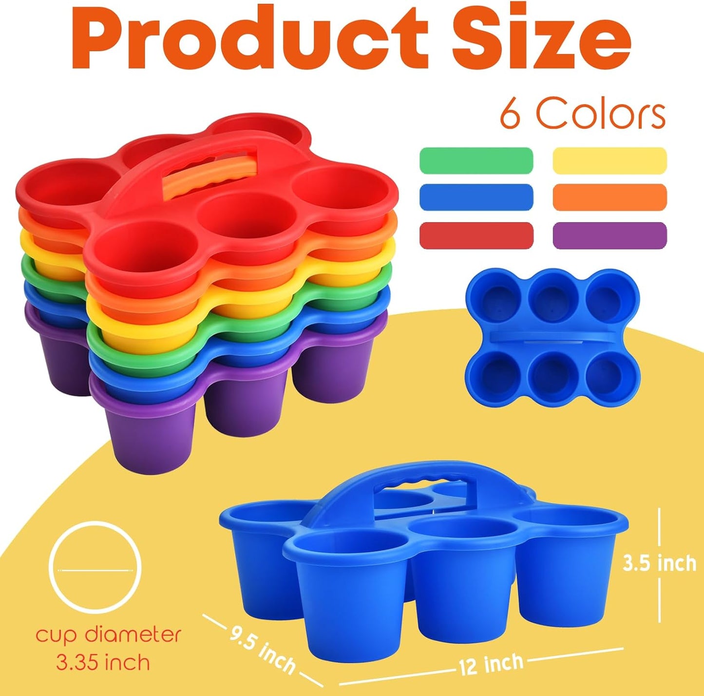 ALINK 6 Pack Classroom Caddy Storage Basket with Handle, Plastic Drink Cup Caddy Holder, 6 Compartments for Kids, Table, Office, Arts, Crafts, Crayon, Marker, Pencil, School Supplies - Assorted Colors