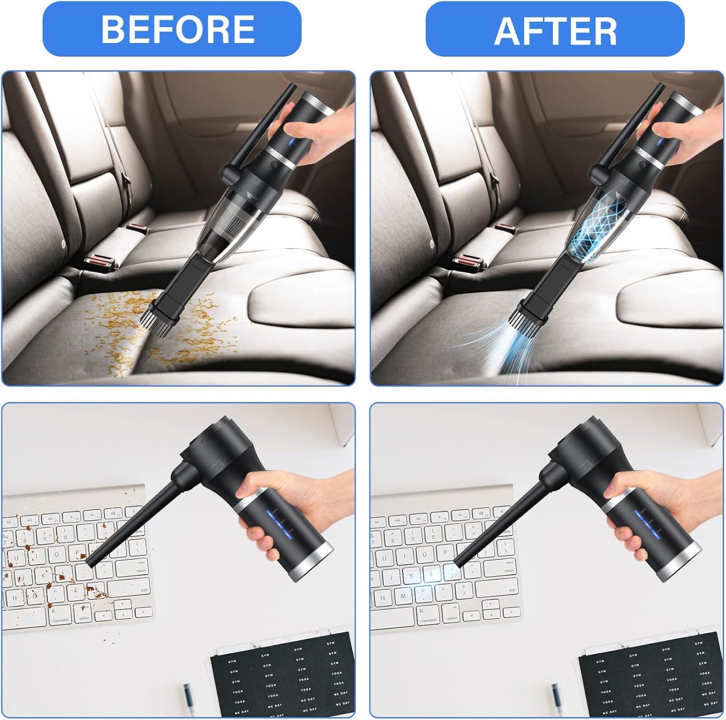 ATEngeus Compressed Air Duster & Vacuum, 77000 RPM Cordless Air Duster, 3 in1 Air Blower, Detachable Battery, Replaces for Air Cans, Keyboard Cleaner, Vacuum Cleaner for pc