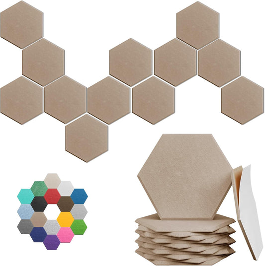 Hexagonal Acoustic Panels-12 Pack High-Density Sound Absorbing Panels 12"X10"X0.4" for Enhanced Noise Reduction, DIY Design, Idea for Studios, Offices, and Home Theaters(Dark Camel)