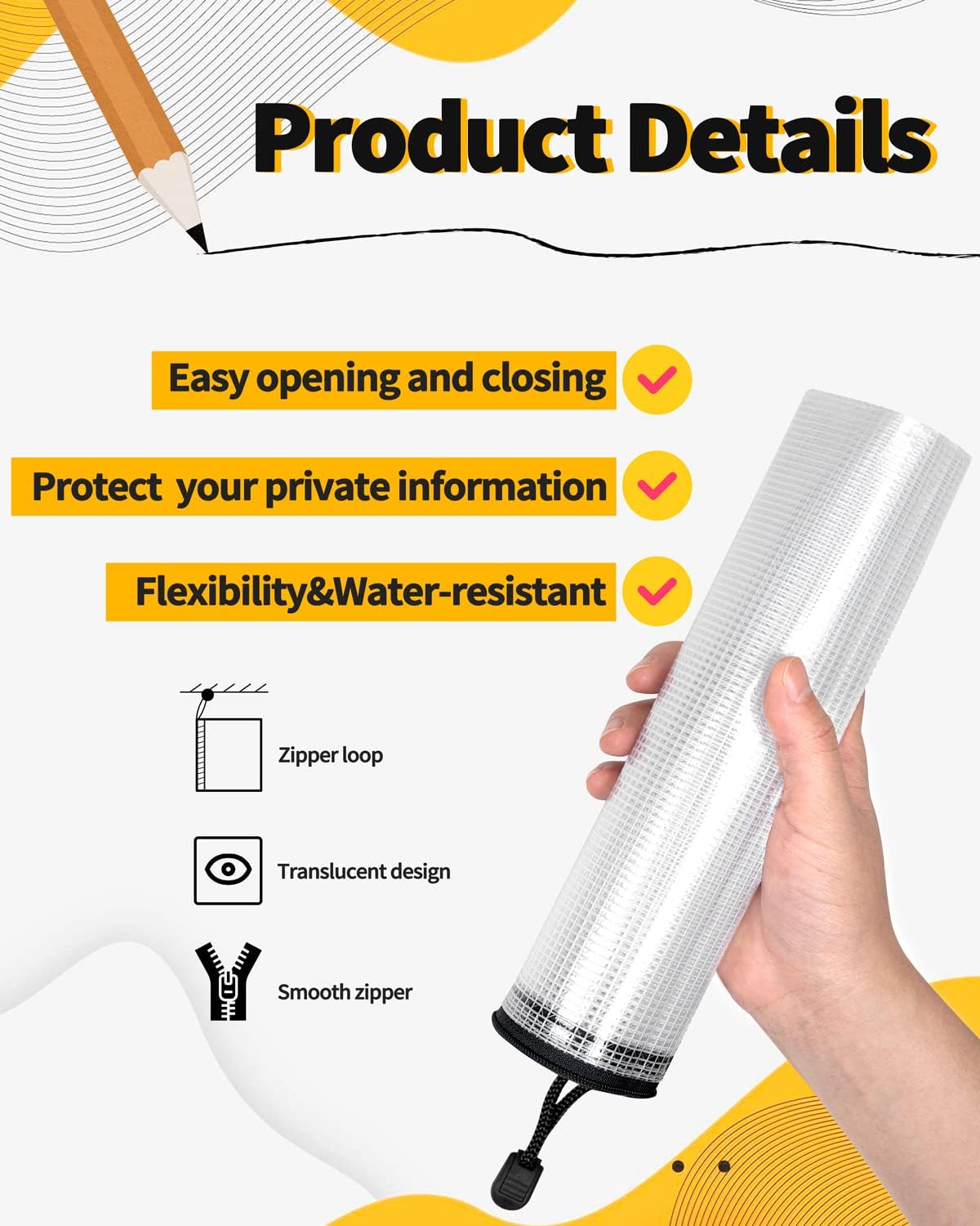 SUNEE Multisize Plastic Zipper Pouches (Black, 18 Packs), Water-Resistant Zip Bag for School Office Supplies, Puzzles & Games Organizing Storage