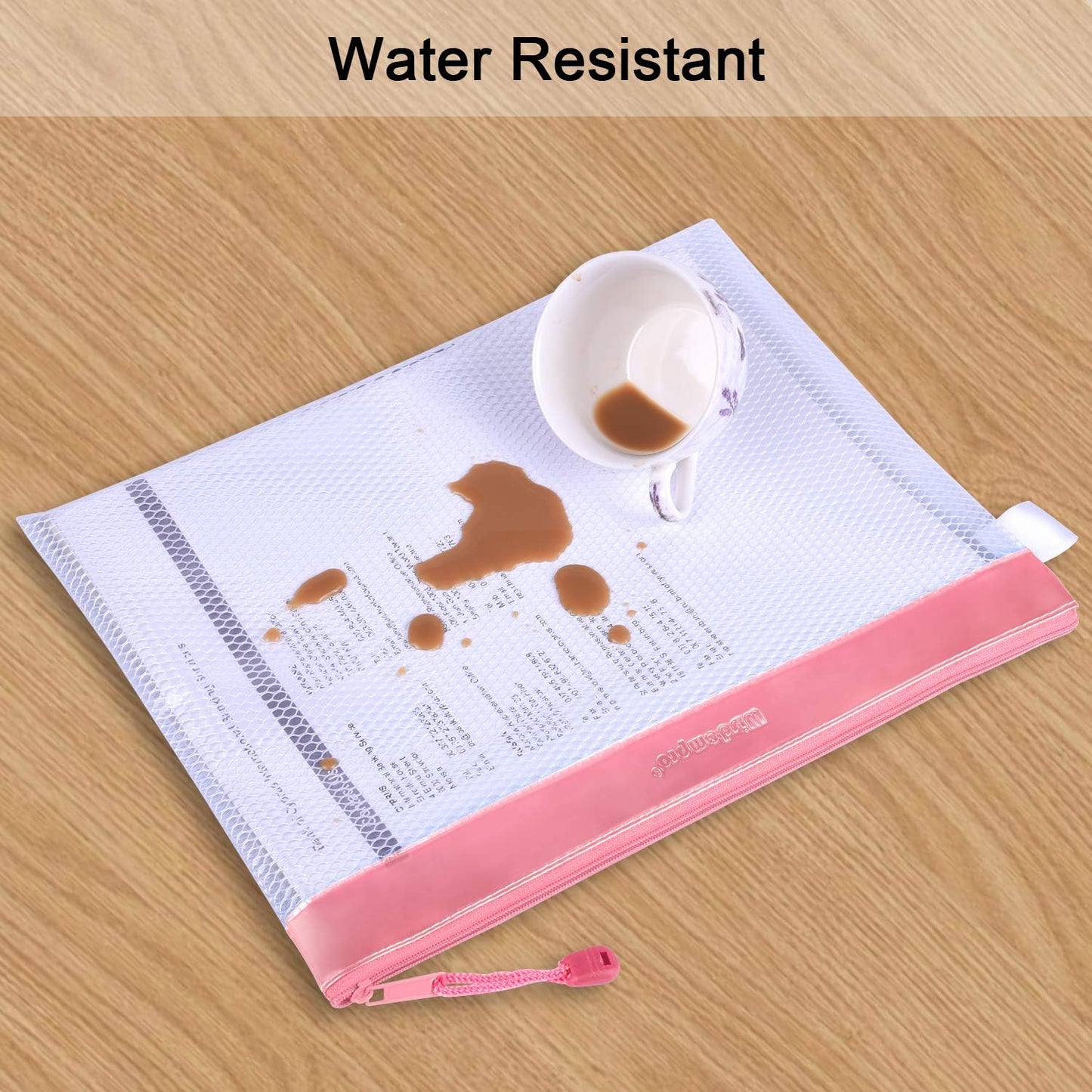 Zipper Pouch, Wisdompro 4 Packs Durable Letter Size Waterproof Mesh File Bag, Document Organizer - Pink