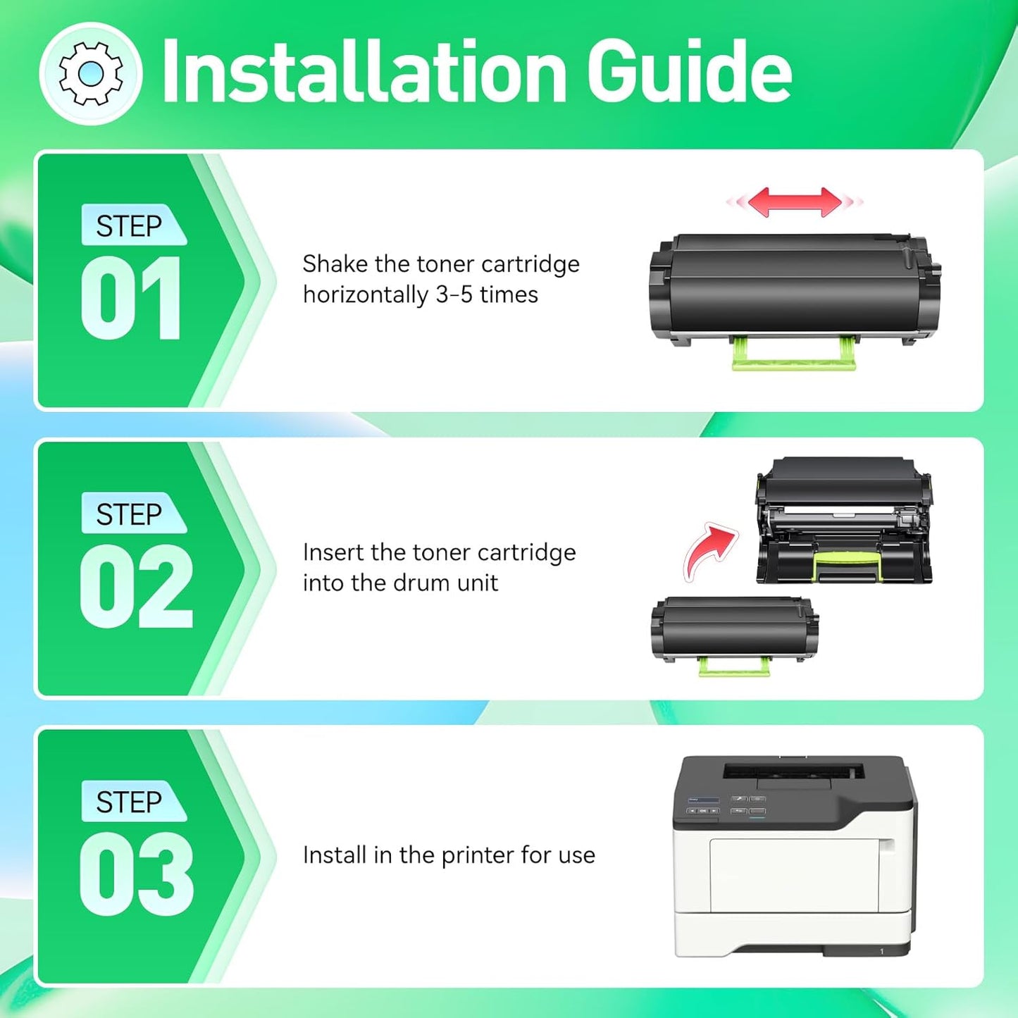 56F1H00 Toner Cartridge Black with Chip Compatible for Lexmark MS321dn MS421dn MS421dw MS521dn MS621dn MS622de MX321adn MX321adw MX421ade MX521ade MX521de MX522adhe MX622ade MX622adhe Printer Ink Copy