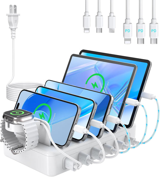 96W Charging Station for Multiple Devices,CREATIVE DESIGN 6 Ports USB C Charging Station with 3 PD 20W USB-C,Multi Charger Station for Cellphone Kindle Tablet and Other Electronic