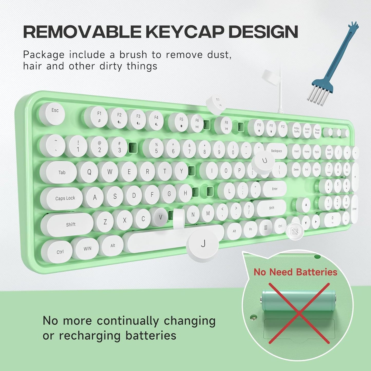 Computer Keyboard Wired, Plug Play USB Keyboard with Large Number Pad, Caps Indicators, Foldable Stands, Full Size Keyboard for Windows PC Laptop (Green-White)