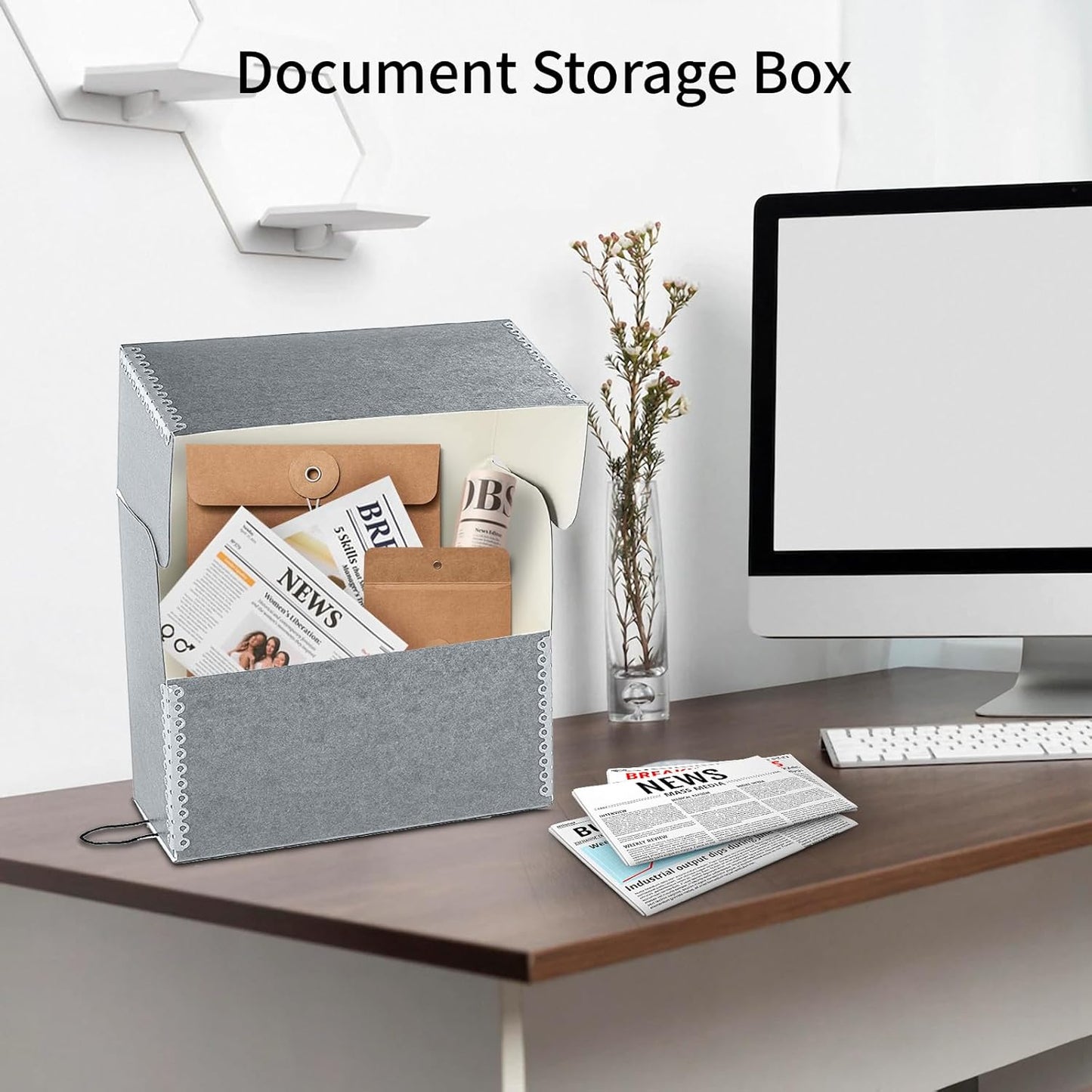 Lineco Archival Document Storage Box with Metal Edge, Acid-Free Gray Boxboard, Organize and Store Files, Prints, Photos, Letter-Sized Case 12.5" x 10.5" x 5" Wide, Pack of 2
