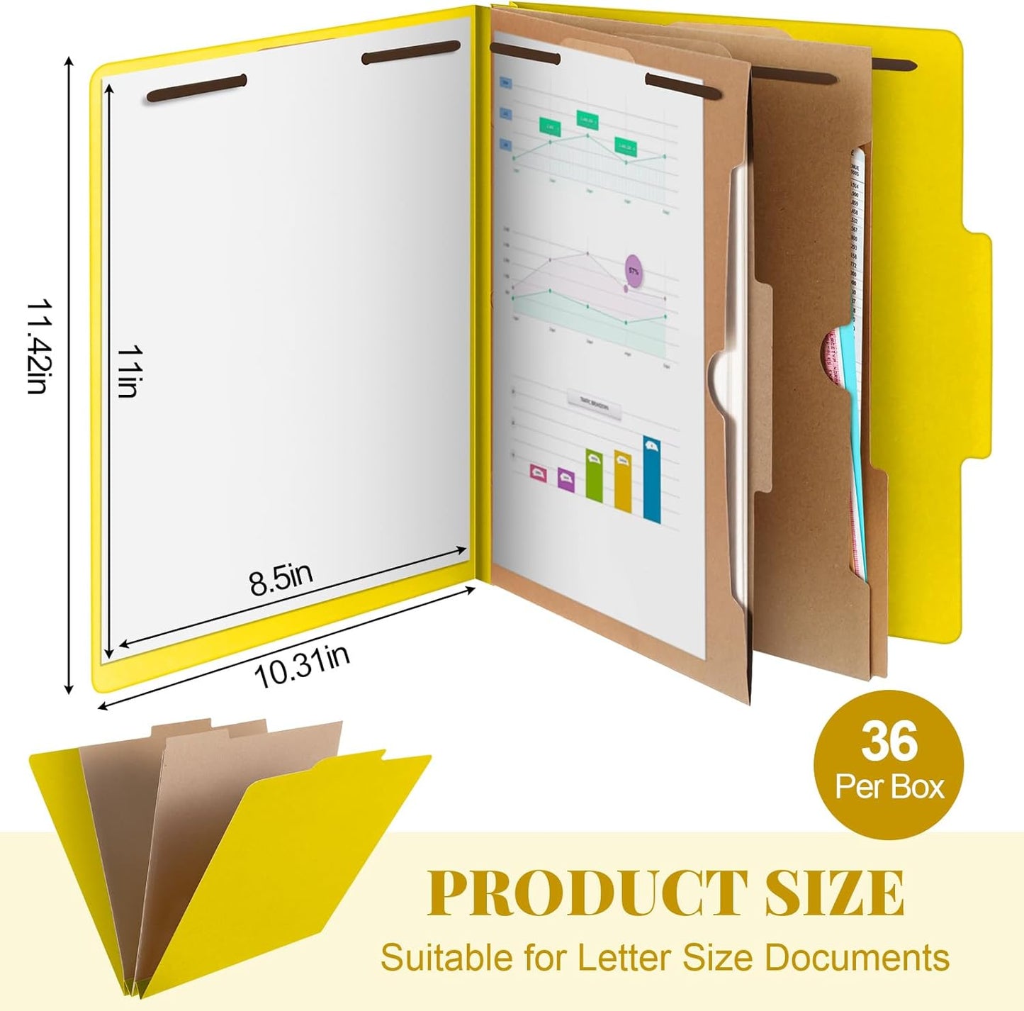 36 Pcs Classification Folders Letter Size, 2 Pocket Dividers Pressboard File Folder with Fasteners, Expanding File Organizer Bulk for Teachers, Clergy, Office, Church, Christmas (Yellow)