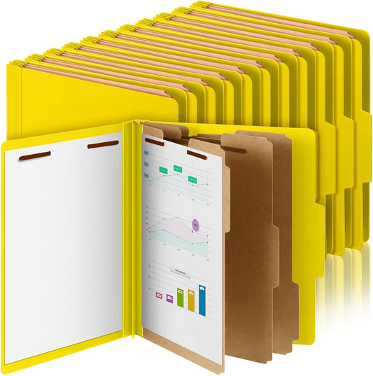 36 Pcs Classification Folders Letter Size, 3 Divider Pressboard File Folder with Fasteners, Expanding File Organizer Bulk for Teachers, Clergy, Office, Church, Christmas Donations (Yellow)