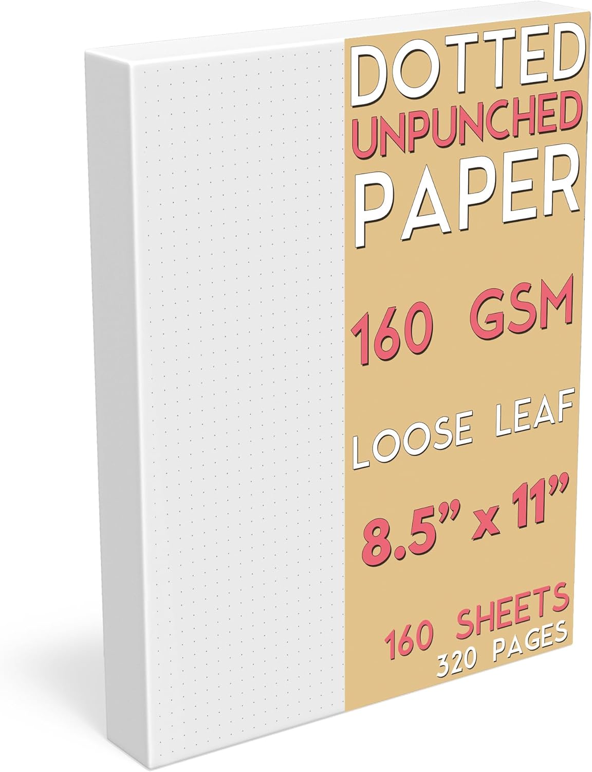 Dotted Grid Paper, Letter Size, 160 Sheets/320 Pages, 160 GSM Maximum Thickness, 8.5 x 11 inch, White, Unpunched, for Calligraphy, Journaling, Binder Refill Inserts, Writing, Art