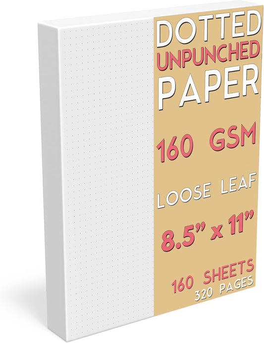 Dotted Grid Paper, Letter Size, 160 Sheets/320 Pages, 160 GSM Maximum Thickness, 8.5 x 11 inch, White, Unpunched, for Calligraphy, Journaling, Binder Refill Inserts, Writing, Art