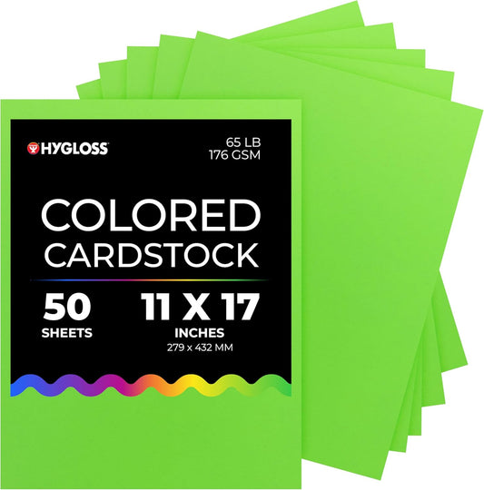 Hygloss Light Green Bright Colored Cardstock - 11x17-Inch, 50 Sheets, 65 lb/ 176 gsm, Fade-Resistant, Acid-Free Color Card Stock Paper
