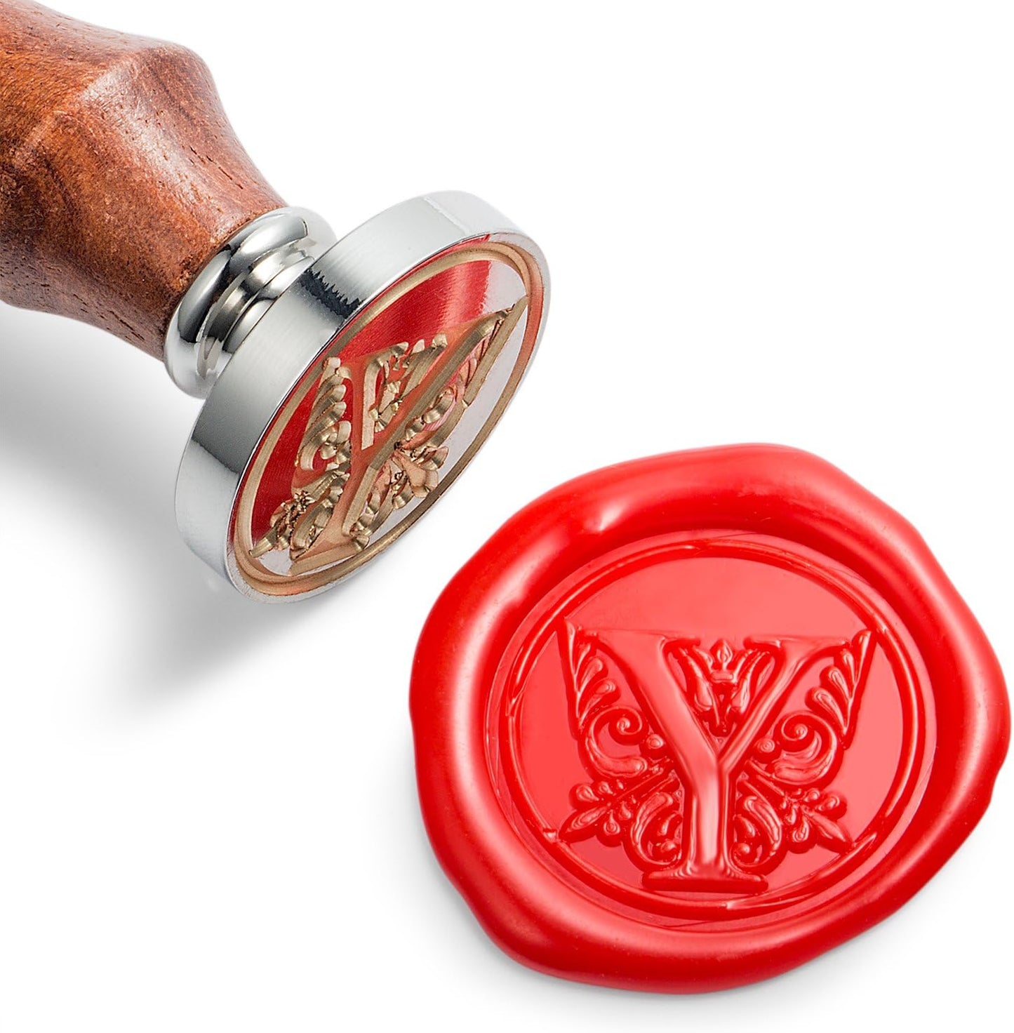 Mceal Wax Seal Stamp, Large Seal 1 1/5"(30mm) Dia, Silver Brass Head with Wooden Handle, Regal Letter A to Z Series (Letter Y)
