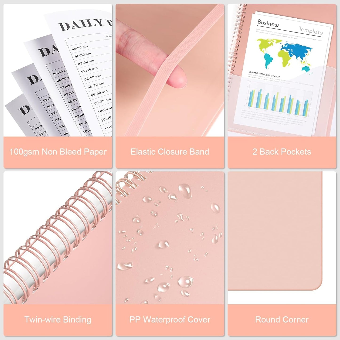 Asten Daily Planner with To Do List, Hourly Agenda, Spiral Notebook - Day Planner for Women, Men & ADHD - 8.5" x 11" (Pale Pink)